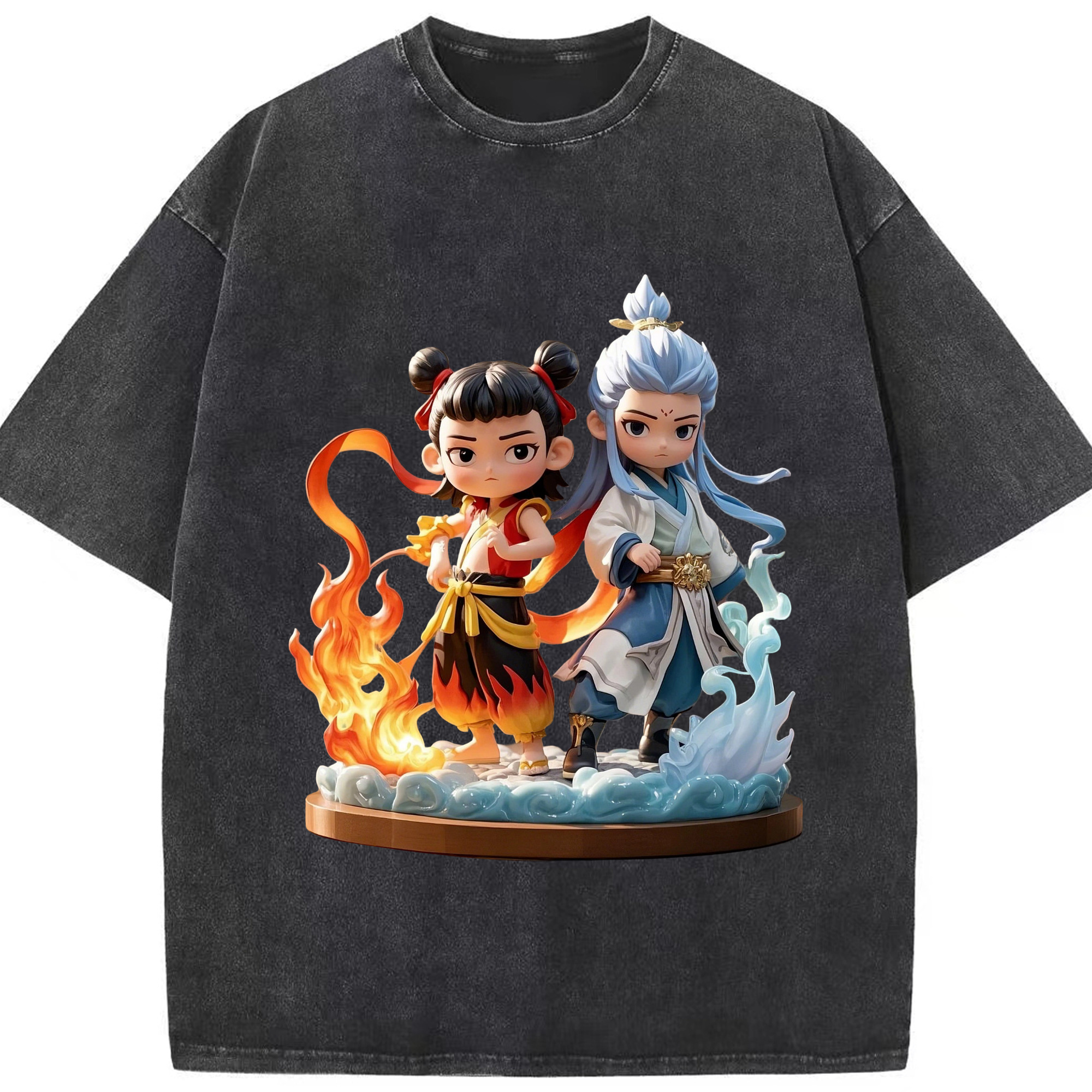 （画像用） Ne Zha 2 ナタ 魔童の大暴れ 綿100% ヴィンテージ風 半袖Tシャツ（フロントプリント）