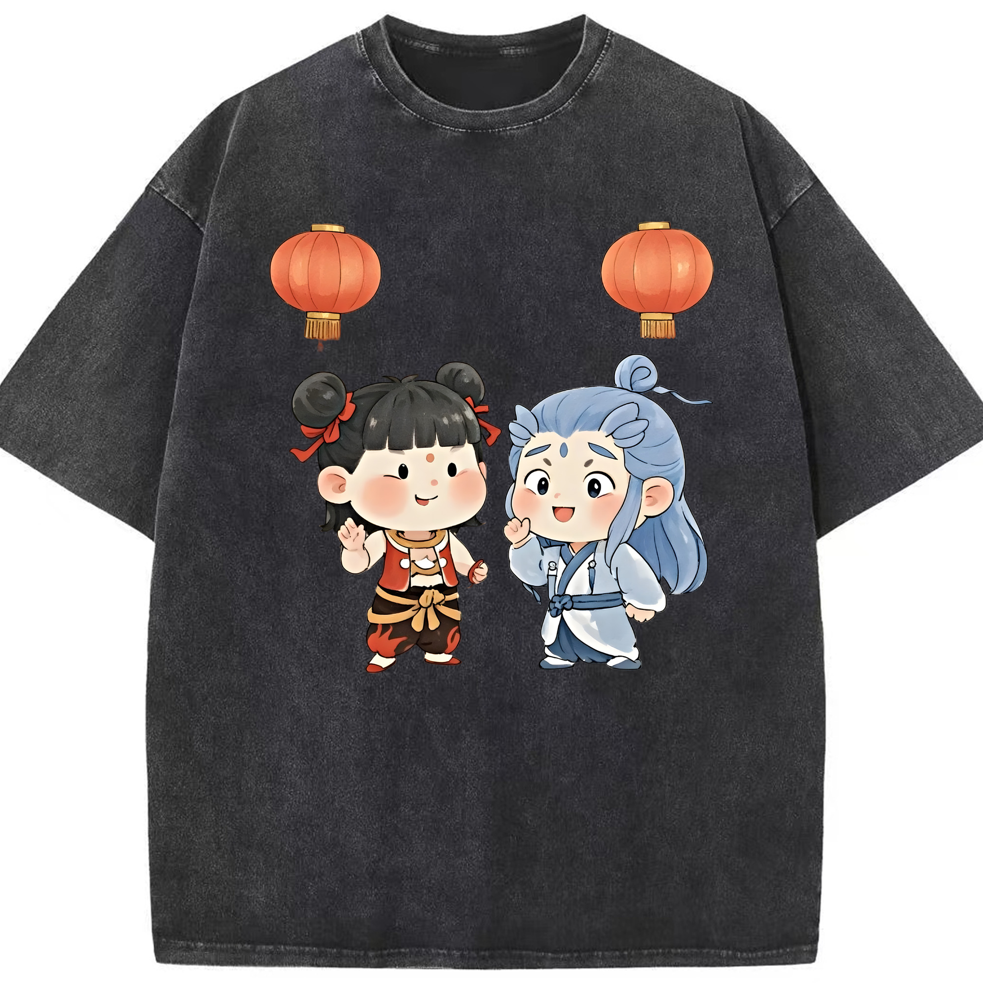 （画像用） Ne Zha 2 ナタ 魔童の大暴れ 綿100% ヴィンテージ風 半袖Tシャツ（フロントプリント）