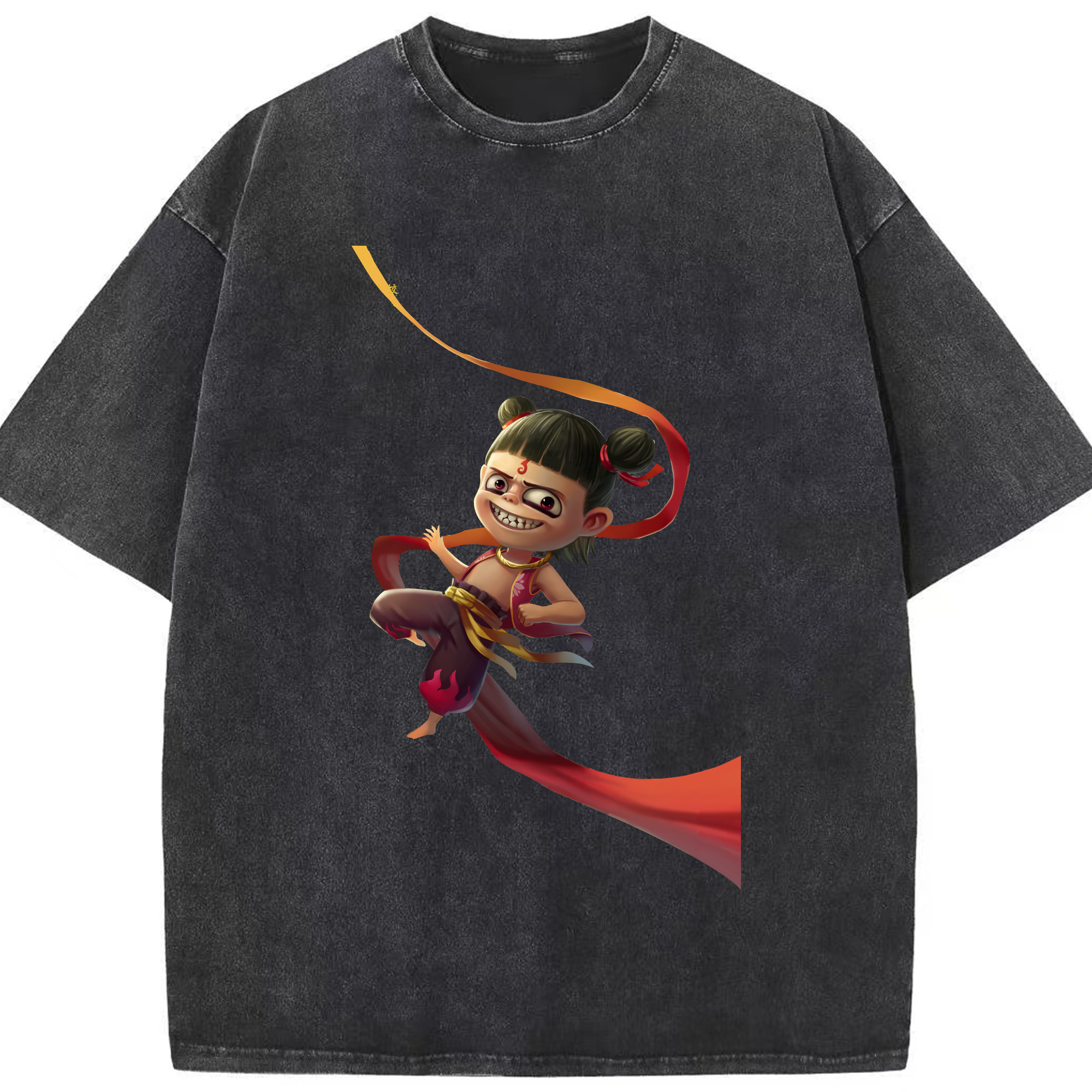 （画像用） Ne Zha 2 ナタ 魔童の大暴れ 綿100% ヴィンテージ風 半袖Tシャツ（フロントプリント）