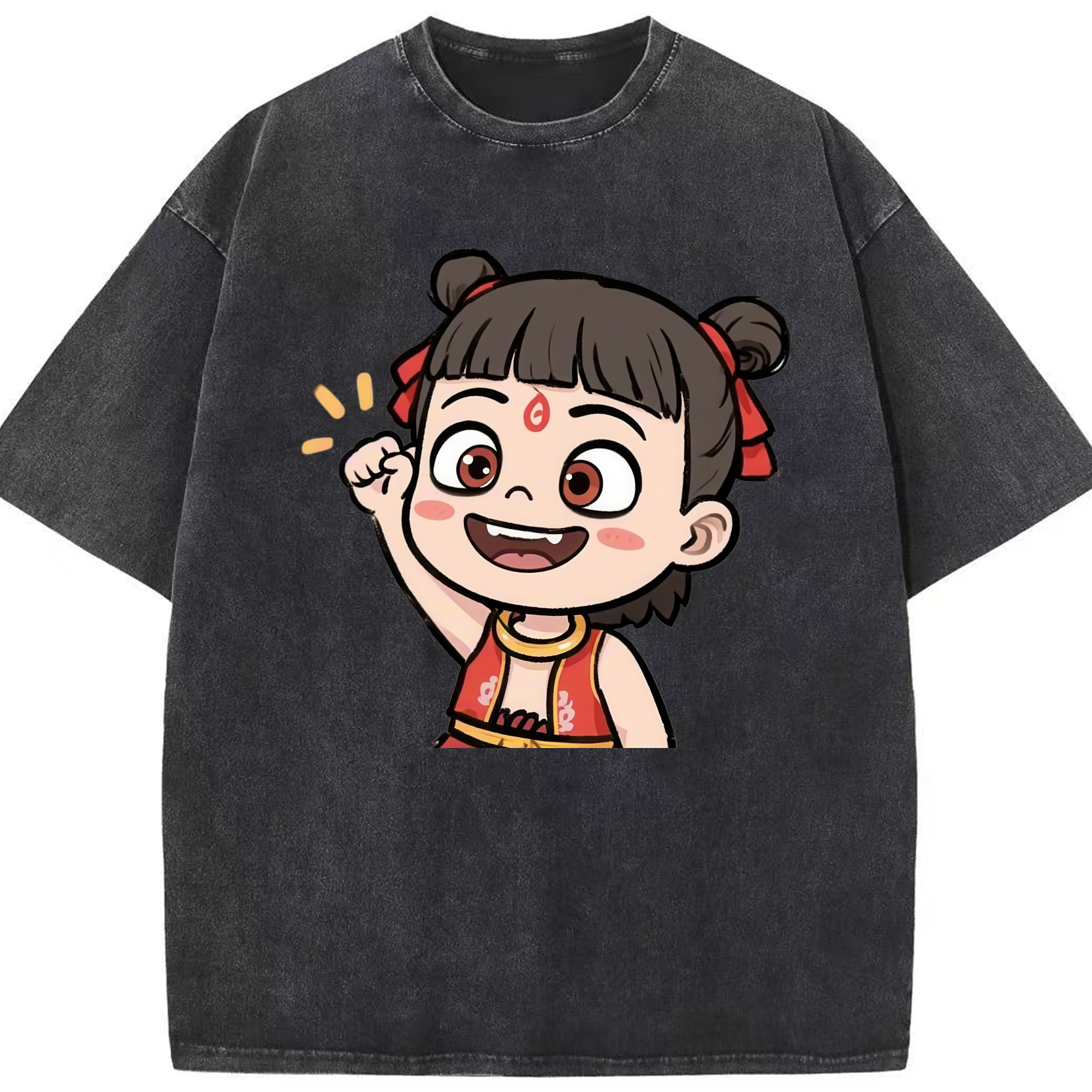 （画像用） Ne Zha 2 ナタ 魔童の大暴れ 綿100% ヴィンテージ風 半袖Tシャツ（フロントプリント）
