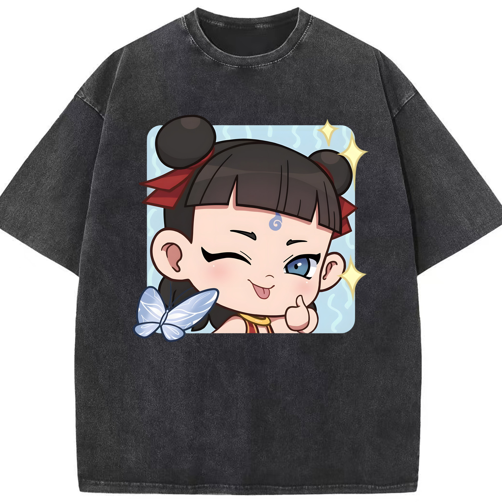 （画像用） Ne Zha 2 ナタ 魔童の大暴れ 綿100% ヴィンテージ風 半袖Tシャツ（フロントプリント）