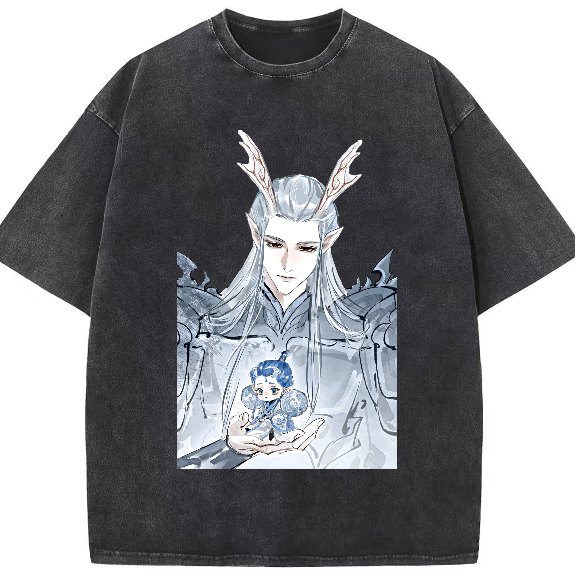 （画像用） Ne Zha 2 ナタ 魔童の大暴れ 綿100% ヴィンテージ風 半袖Tシャツ（フロントプリント）