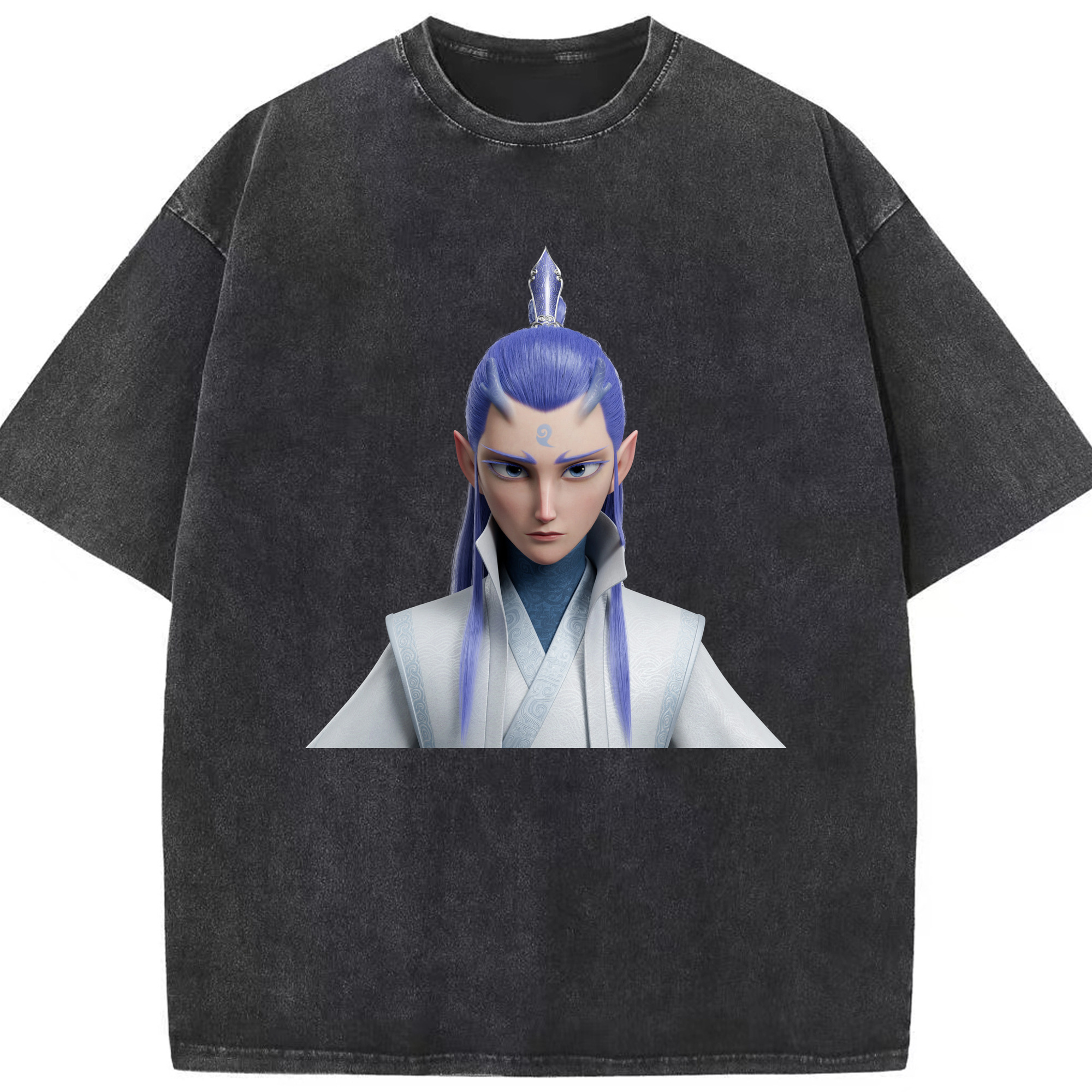 （画像用） Ne Zha 2 ナタ 魔童の大暴れ 綿100% ヴィンテージ風 半袖Tシャツ（フロントプリント）