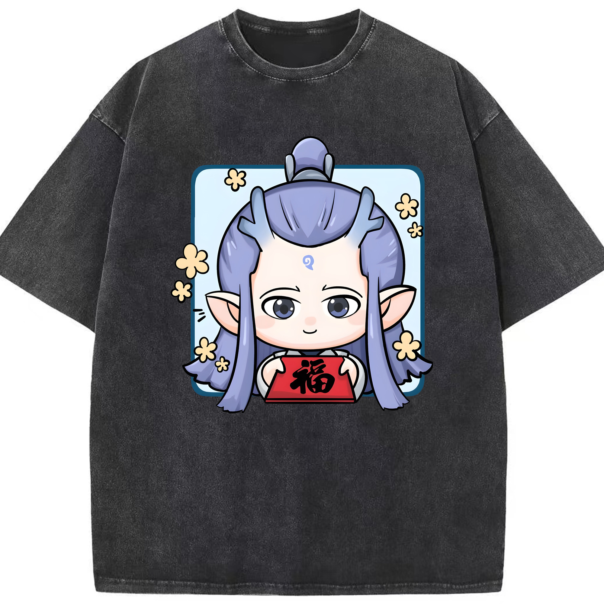 （画像用） Ne Zha 2 ナタ 魔童の大暴れ 綿100% ヴィンテージ風 半袖Tシャツ（フロントプリント）