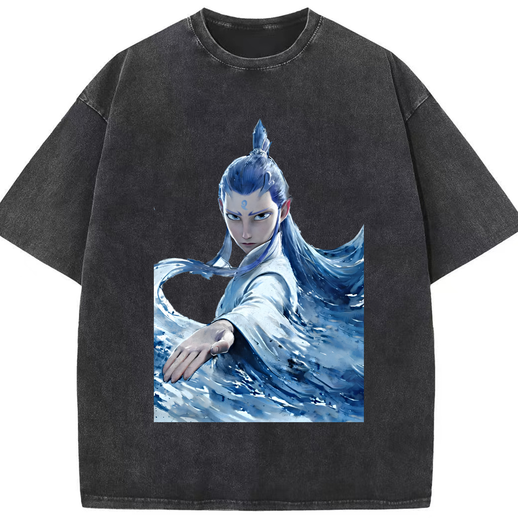 （画像用） Ne Zha 2 ナタ 魔童の大暴れ 綿100% ヴィンテージ風 半袖Tシャツ（フロントプリント）