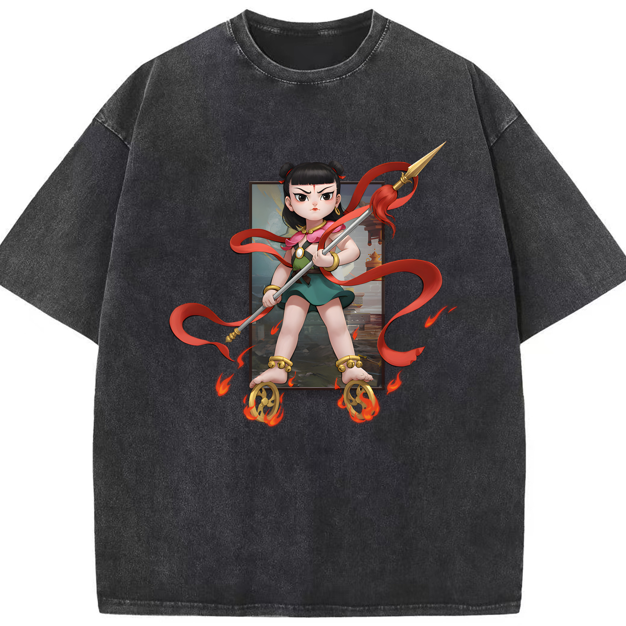 （画像用） Ne Zha 2 ナタ 魔童の大暴れ 綿100% ヴィンテージ風 半袖Tシャツ（フロントプリント）
