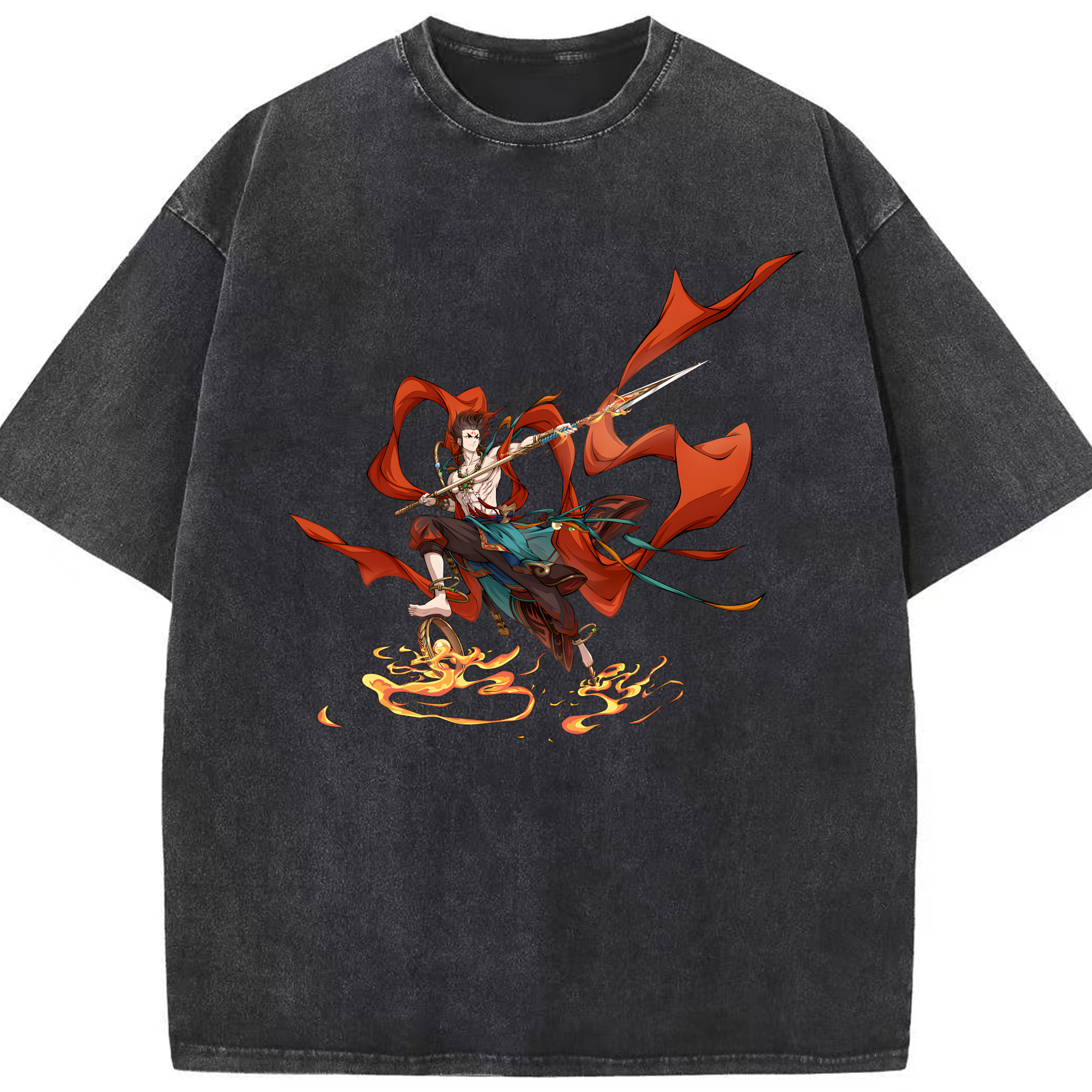（画像用） Ne Zha 2 ナタ 魔童の大暴れ 綿100% ヴィンテージ風 半袖Tシャツ（フロントプリント）
