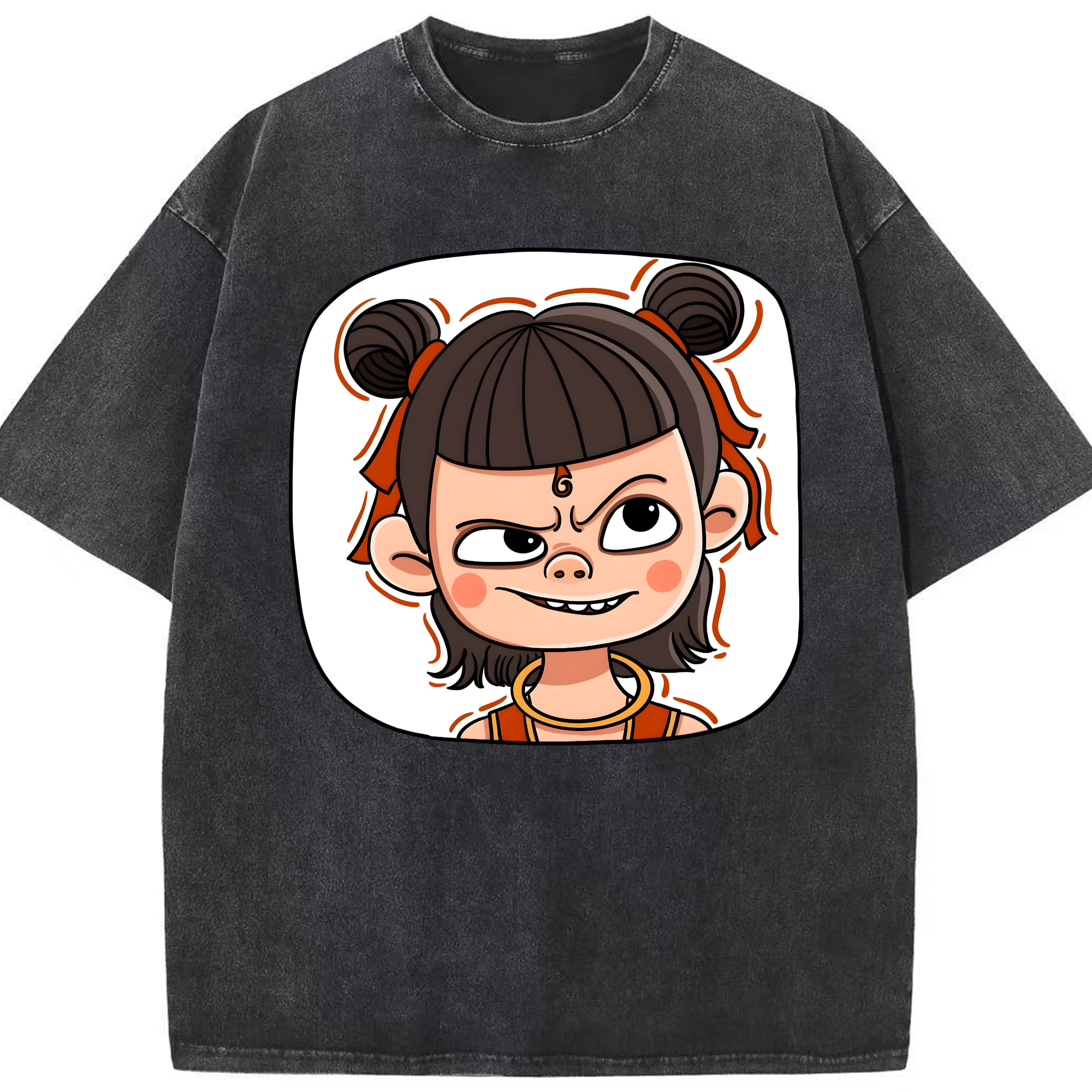 （画像用） Ne Zha 2 ナタ 魔童の大暴れ 綿100% ヴィンテージ風 半袖Tシャツ（フロントプリント）
