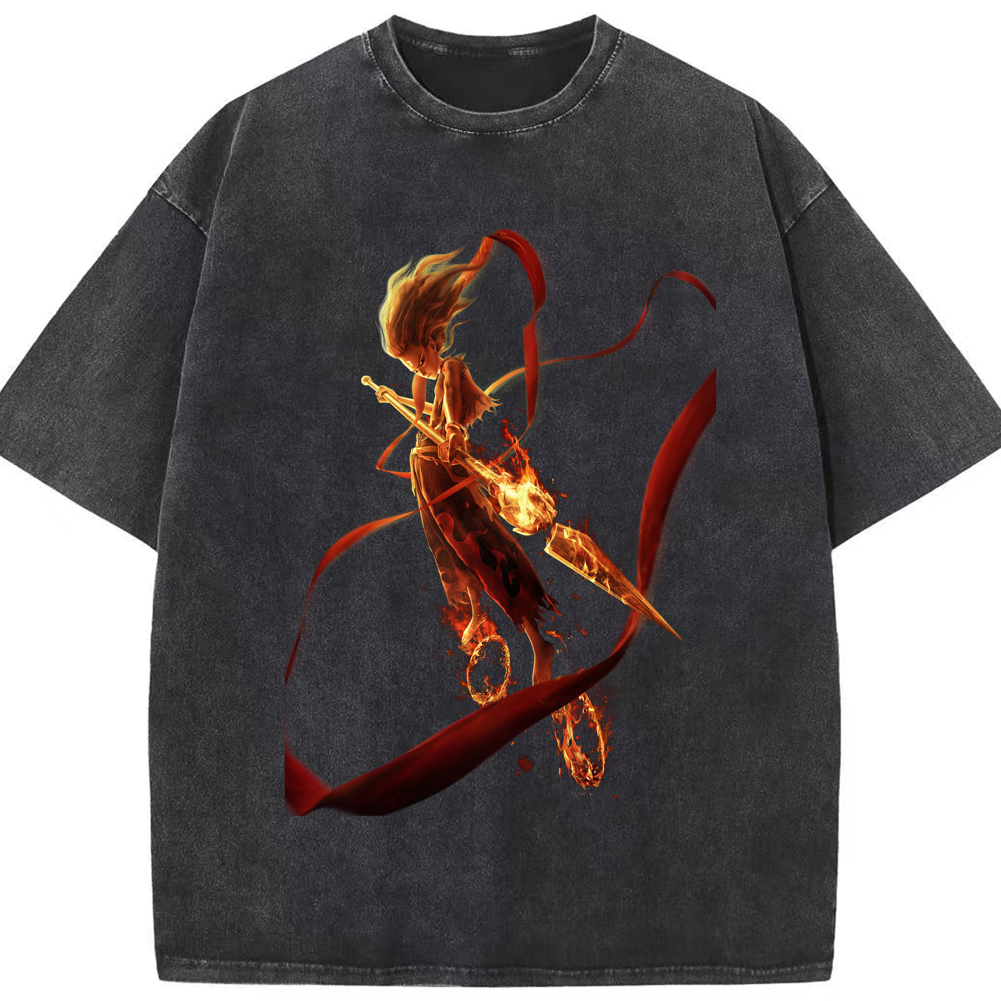 （画像用） Ne Zha 2 ナタ 魔童の大暴れ 綿100% ヴィンテージ風 半袖Tシャツ（フロントプリント）