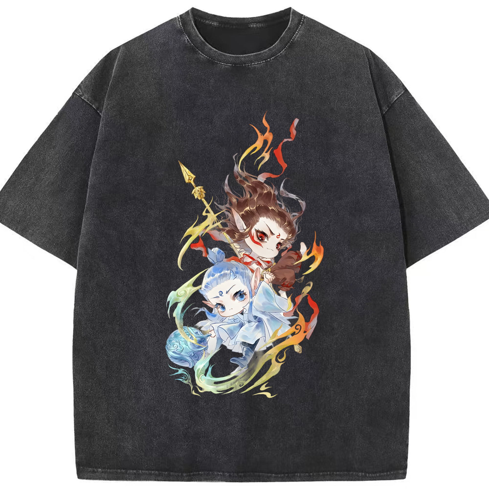 （画像用） Ne Zha 2 ナタ 魔童の大暴れ 綿100% ヴィンテージ風 半袖Tシャツ（フロントプリント）