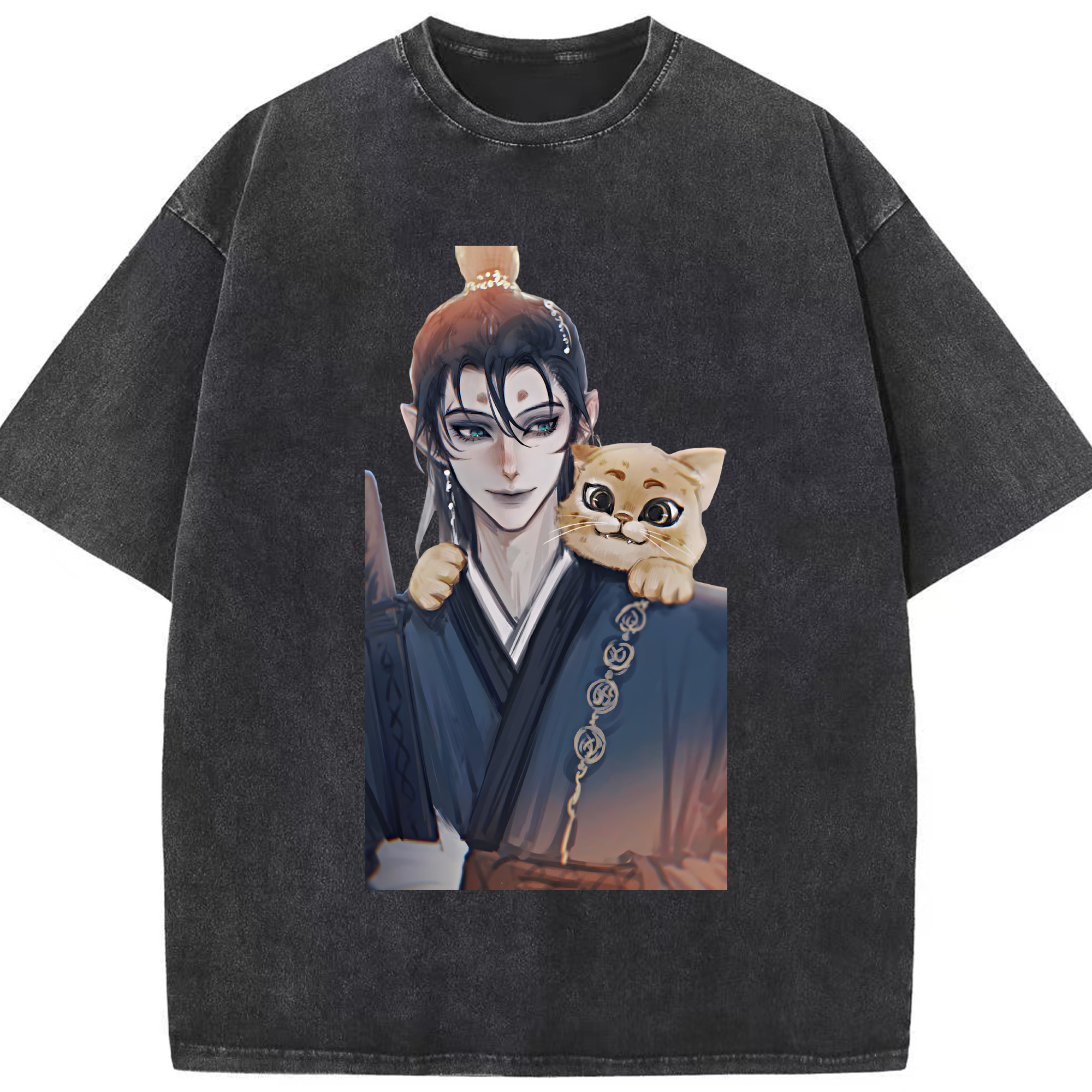 （画像用） Ne Zha 2 ナタ 魔童の大暴れ 綿100% ヴィンテージ風 半袖Tシャツ（フロントプリント）