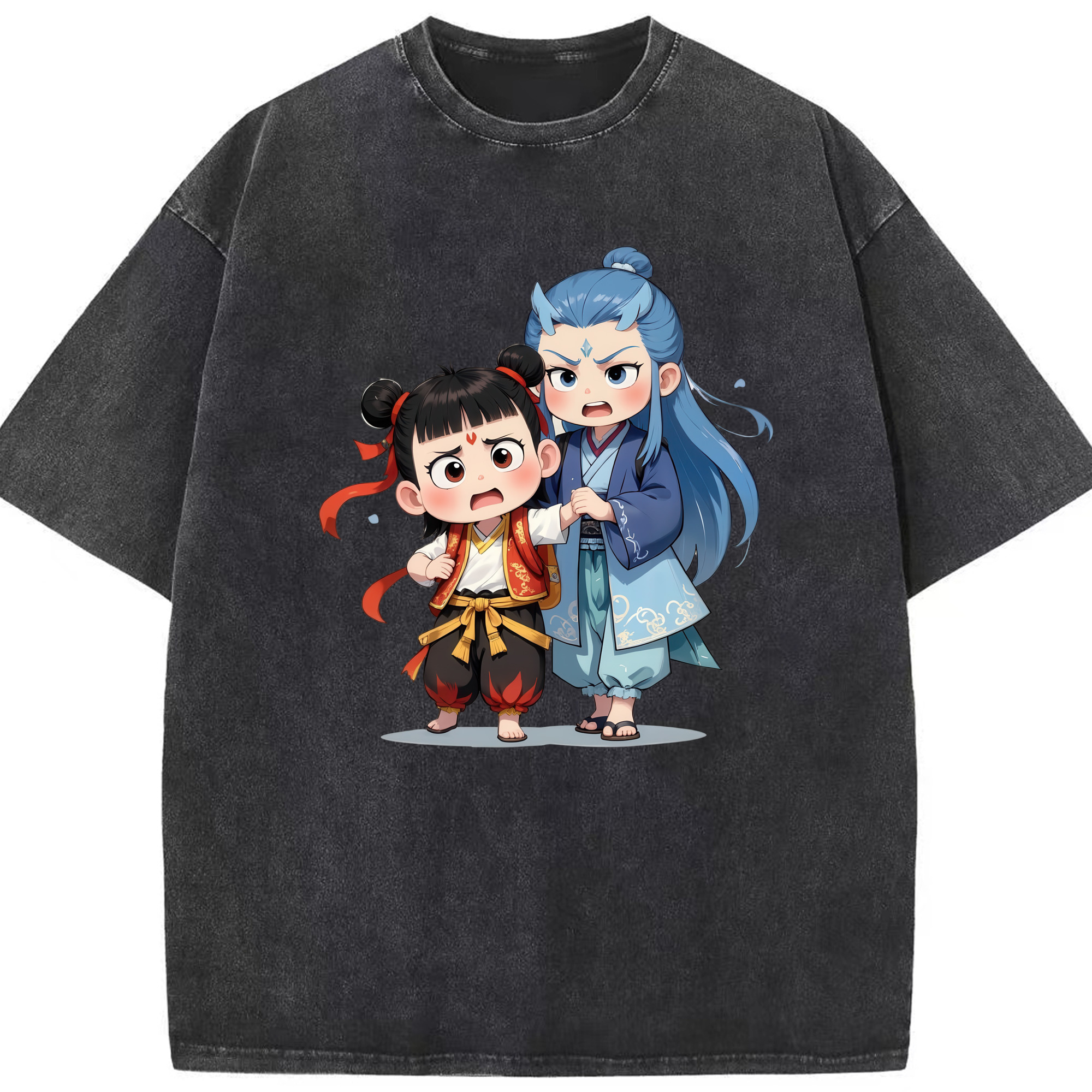 （画像用） Ne Zha 2 ナタ 魔童の大暴れ 綿100% ヴィンテージ風 半袖Tシャツ（フロントプリント）