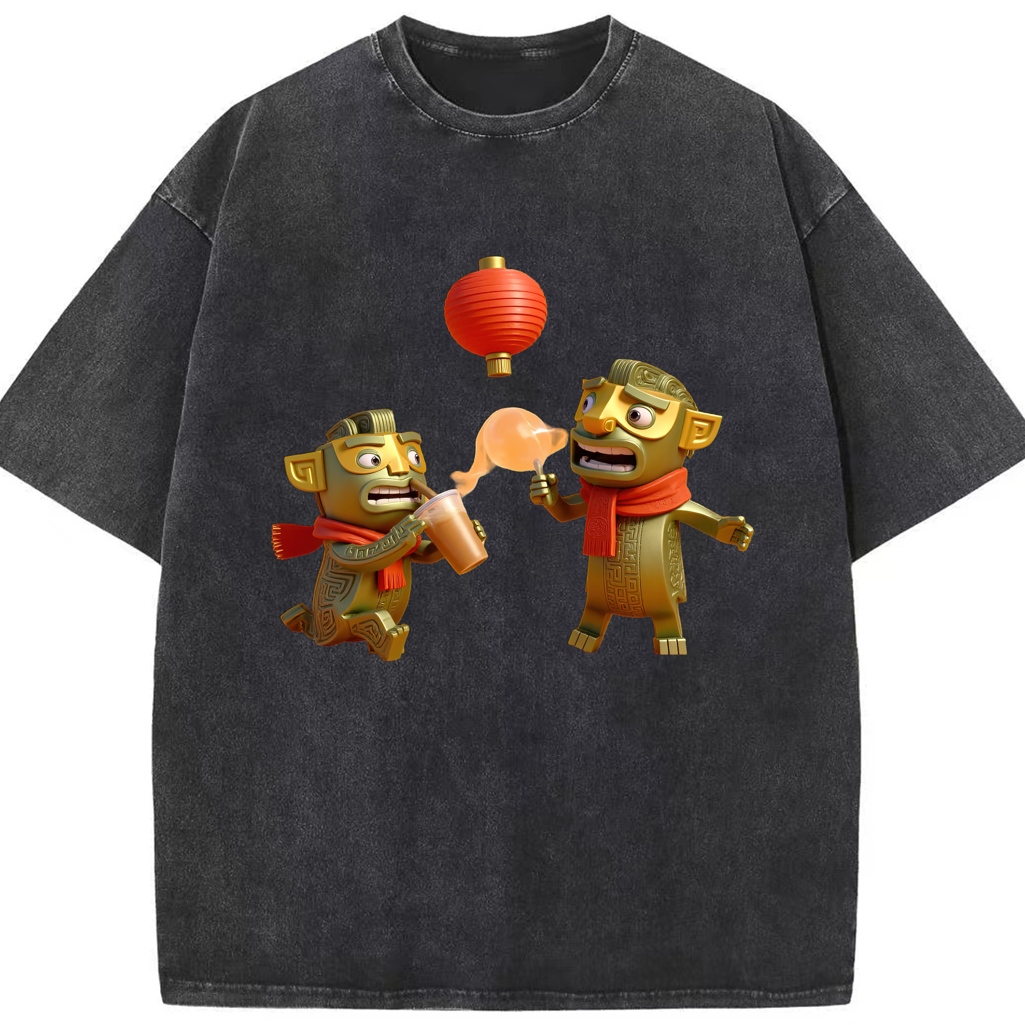 （画像用） Ne Zha 2 ナタ 魔童の大暴れ 綿100% ヴィンテージ風 半袖Tシャツ（フロントプリント）