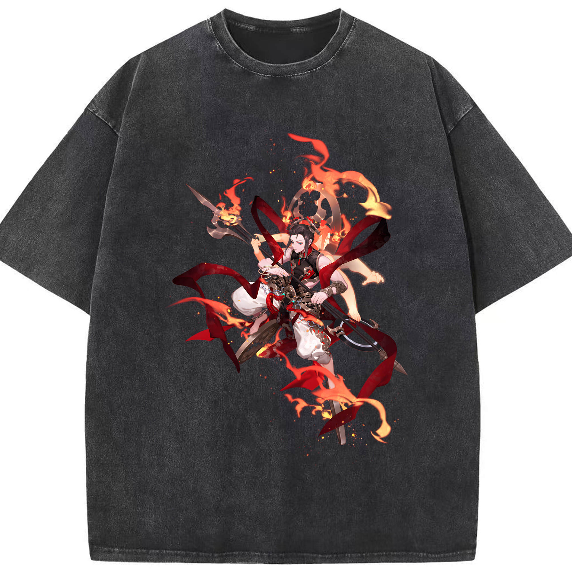 （画像用） Ne Zha 2 ナタ 魔童の大暴れ 綿100% ヴィンテージ風 半袖Tシャツ（フロントプリント）