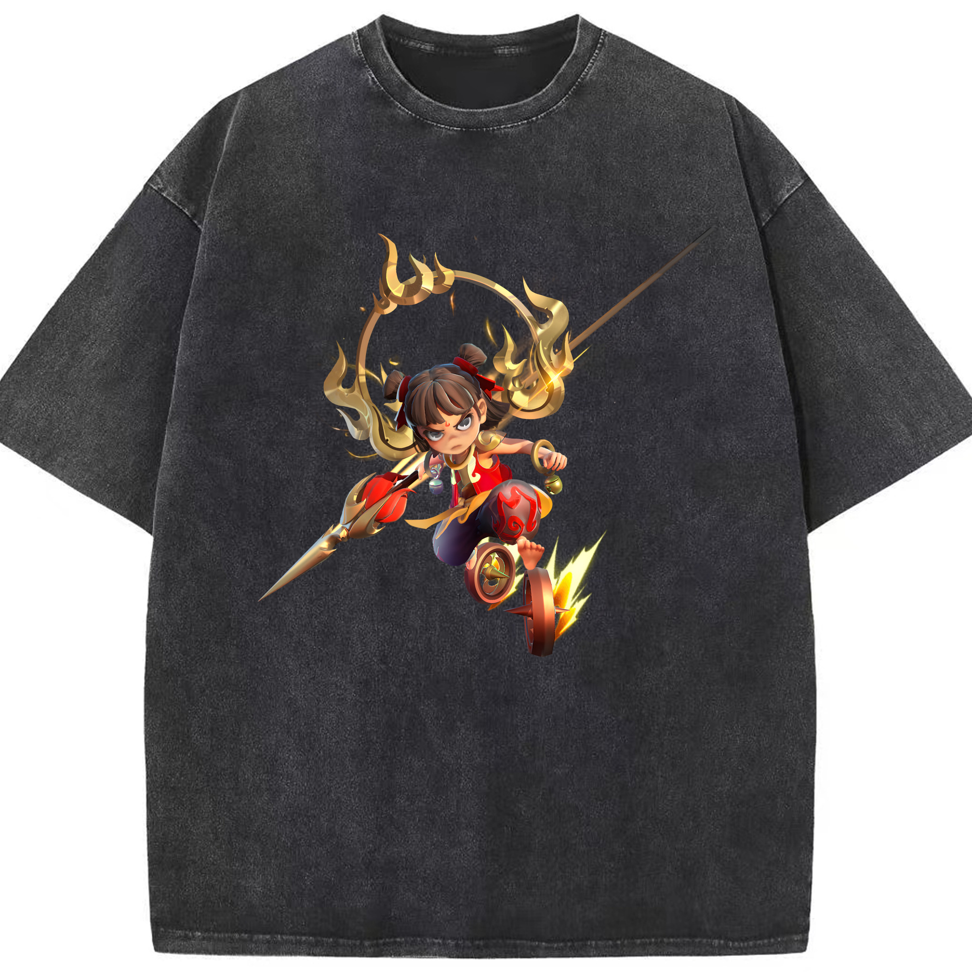 （画像用） Ne Zha 2 ナタ 魔童の大暴れ 綿100% ヴィンテージ風 半袖Tシャツ（フロントプリント）