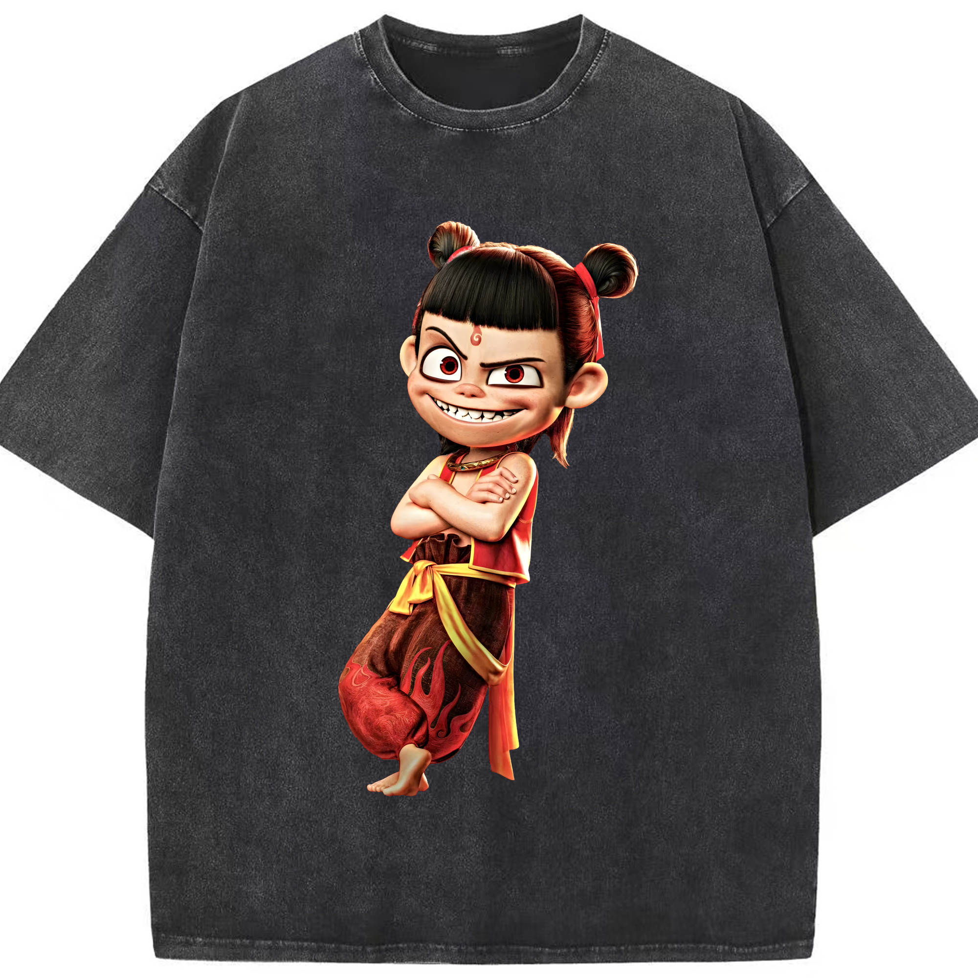 （画像用） Ne Zha 2 ナタ 魔童の大暴れ 綿100% ヴィンテージ風 半袖Tシャツ（フロントプリント）