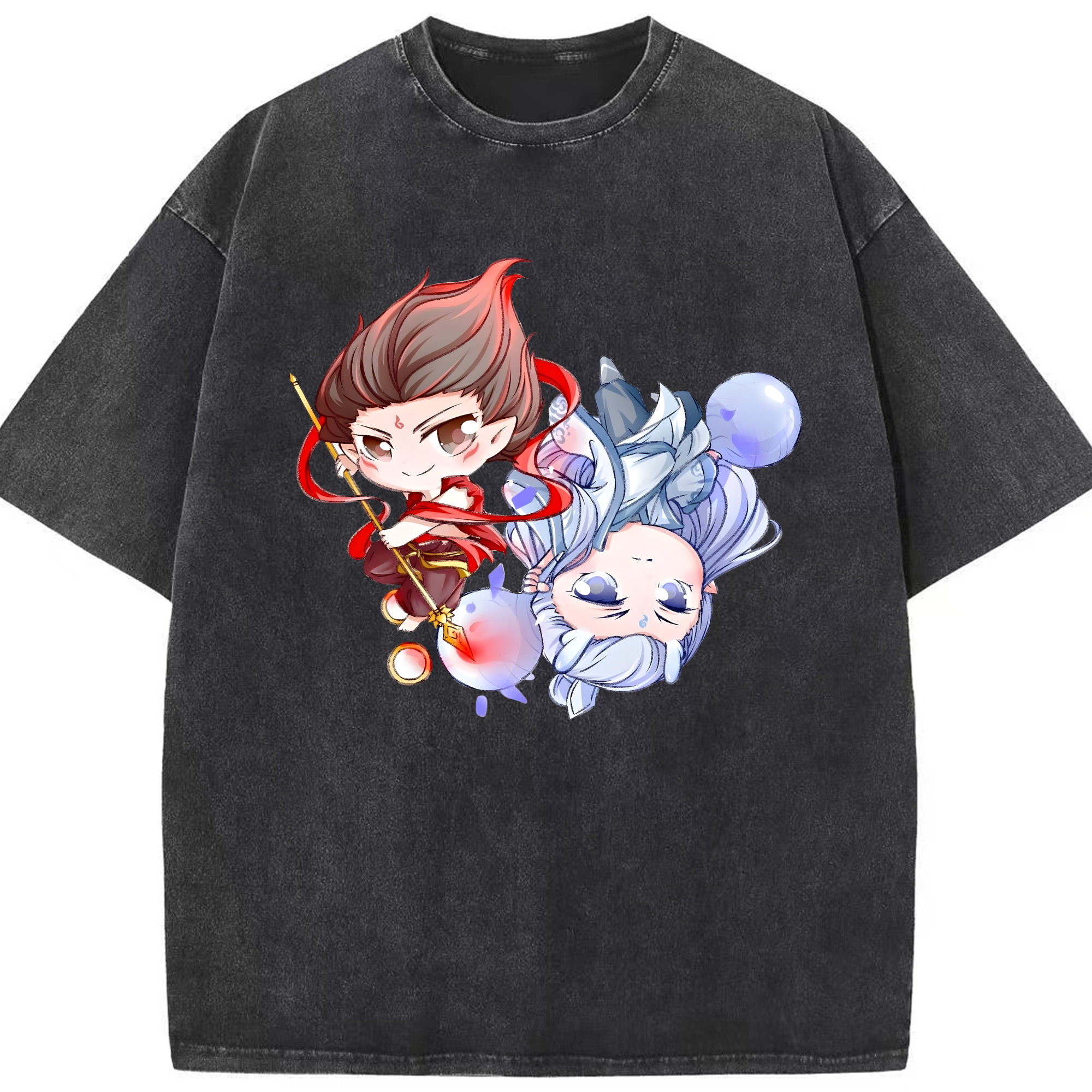（画像用） Ne Zha 2 ナタ 魔童の大暴れ 綿100% ヴィンテージ風 半袖Tシャツ（フロントプリント）