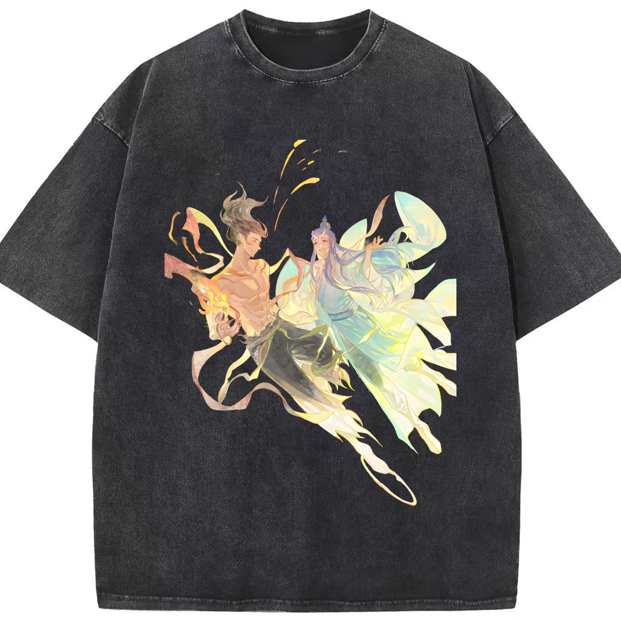 （画像用） Ne Zha 2 ナタ 魔童の大暴れ 綿100% ヴィンテージ風 半袖Tシャツ（フロントプリント）