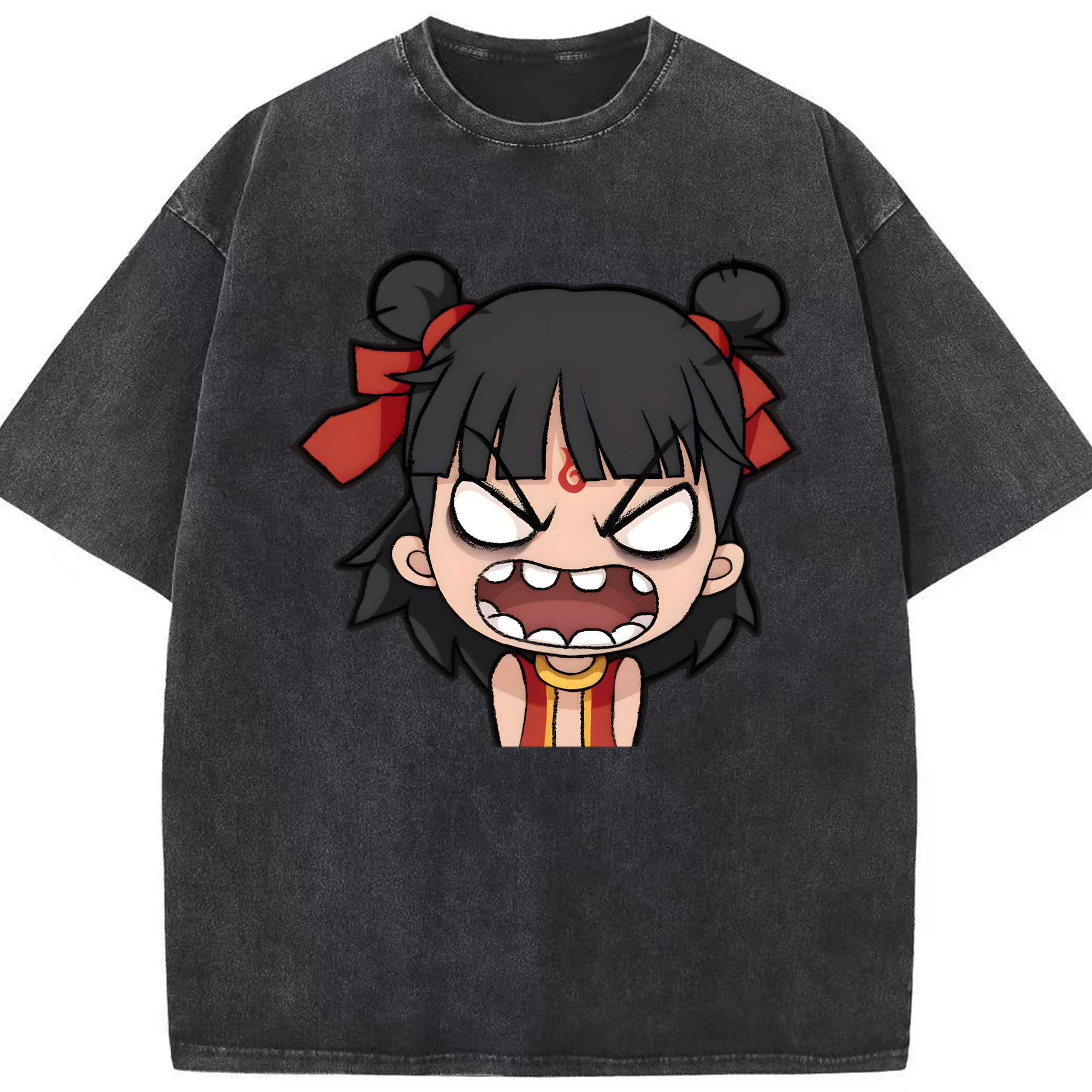 （画像用） Ne Zha 2 ナタ 魔童の大暴れ 綿100% ヴィンテージ風 半袖Tシャツ（フロントプリント）