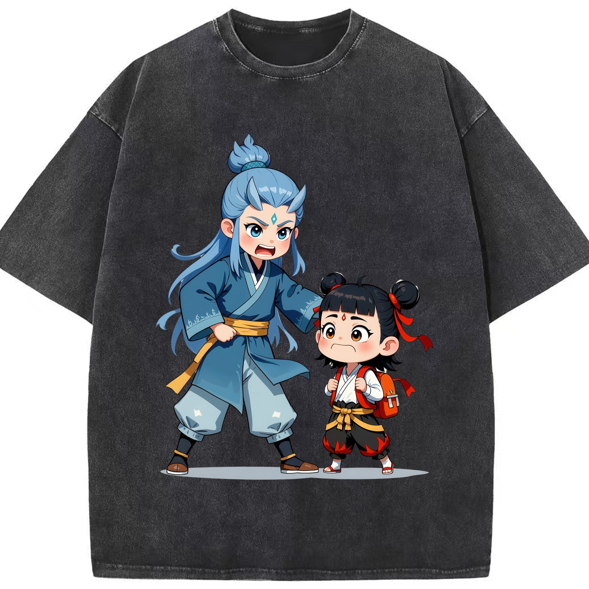 （画像用） Ne Zha 2 ナタ 魔童の大暴れ 綿100% ヴィンテージ風 半袖Tシャツ（フロントプリント）