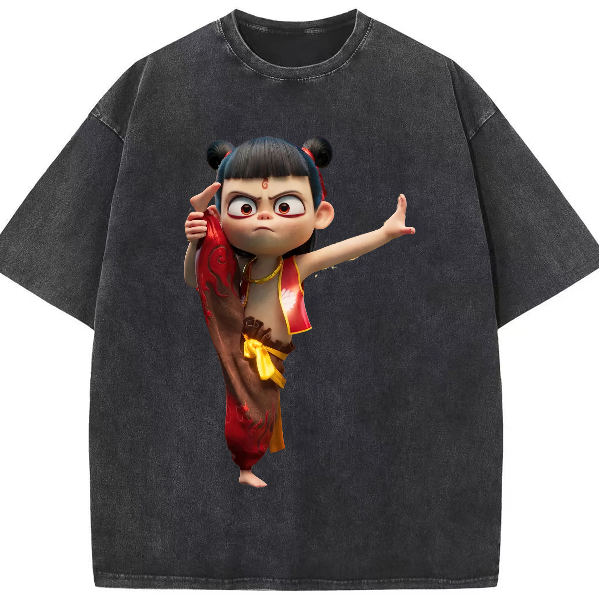 （画像用） Ne Zha 2 ナタ 魔童の大暴れ 綿100% ヴィンテージ風 半袖Tシャツ（フロントプリント）