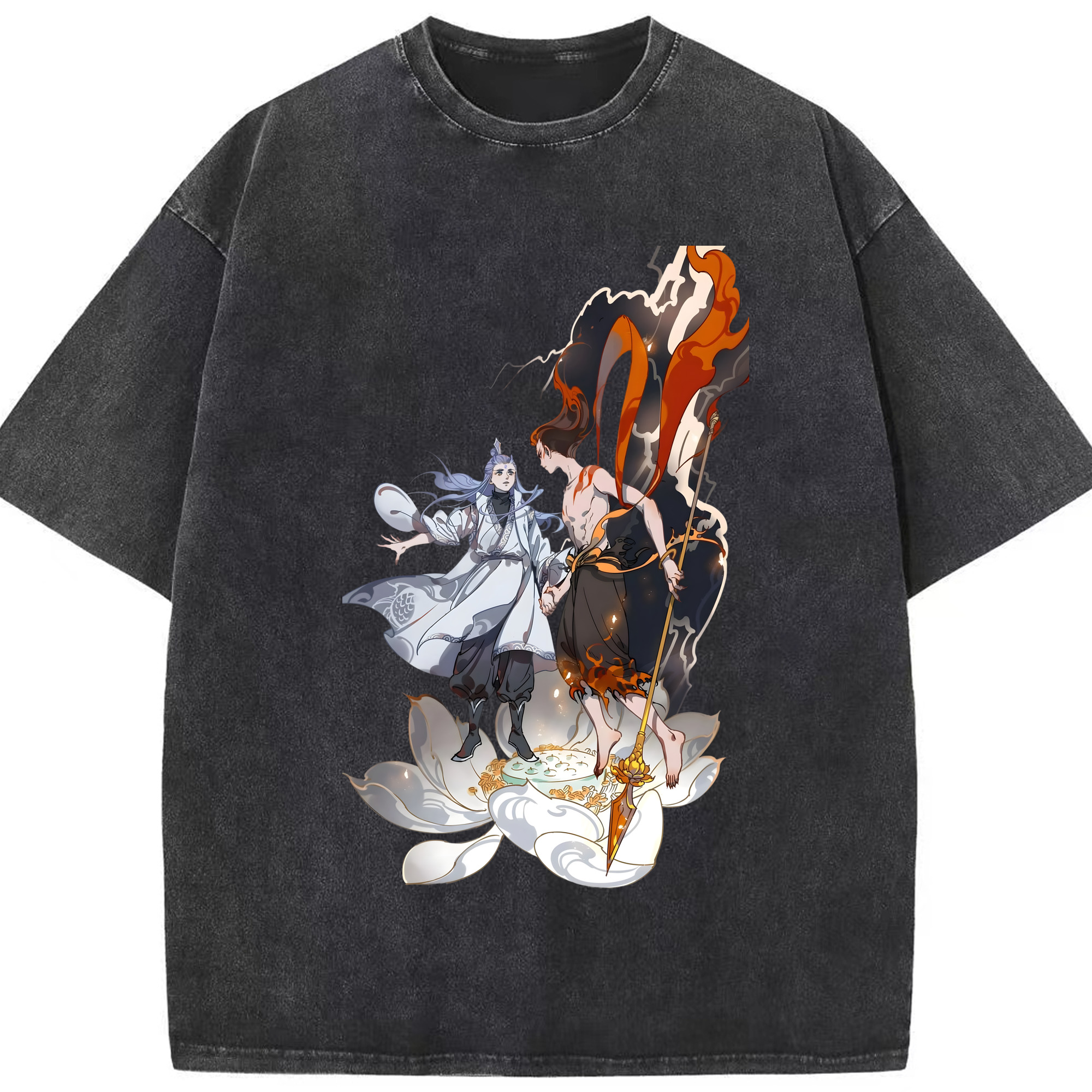 （画像用） Ne Zha 2 ナタ 魔童の大暴れ 綿100% ヴィンテージ風 半袖Tシャツ（フロントプリント）