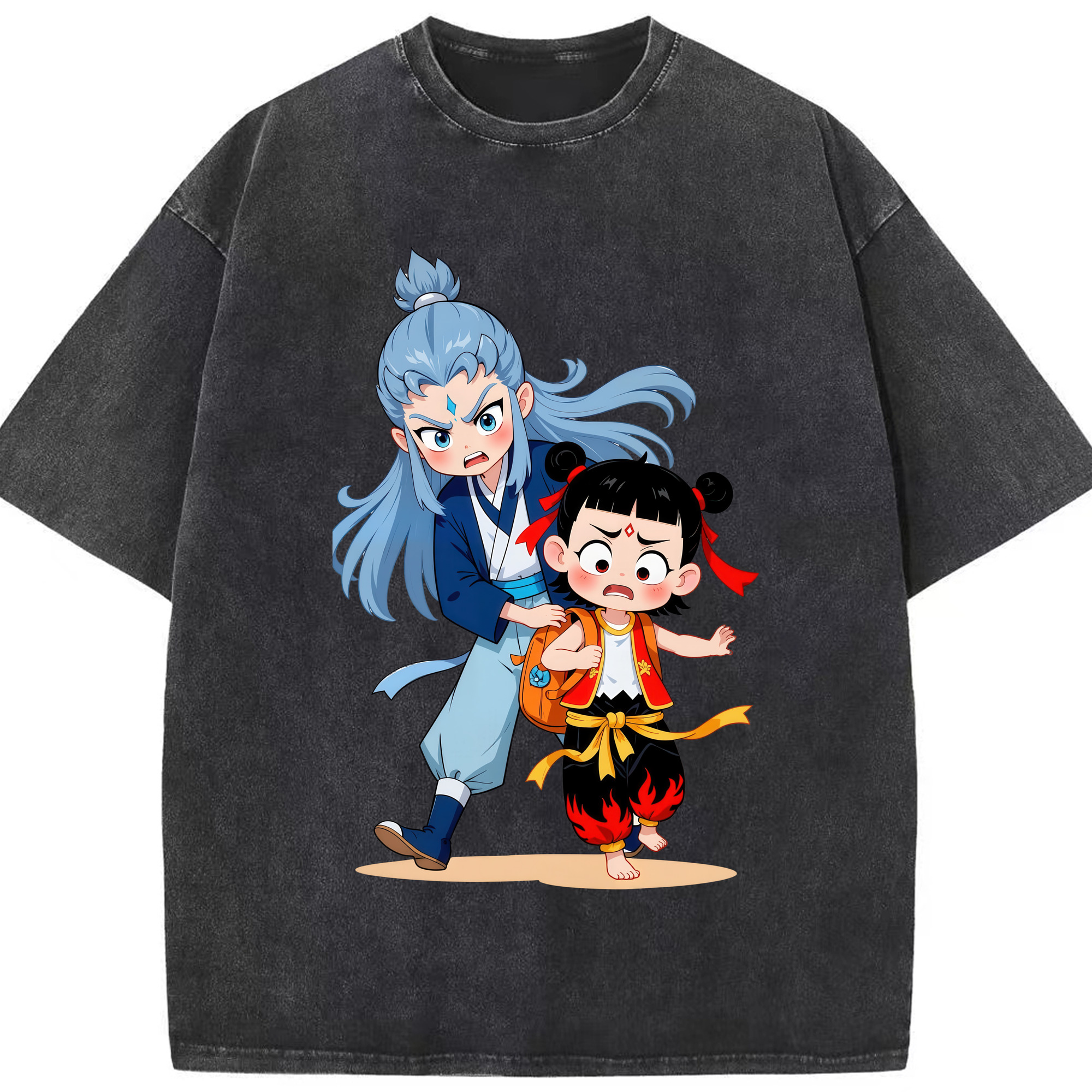（画像用） Ne Zha 2 ナタ 魔童の大暴れ 綿100% ヴィンテージ風 半袖Tシャツ（フロントプリント）
