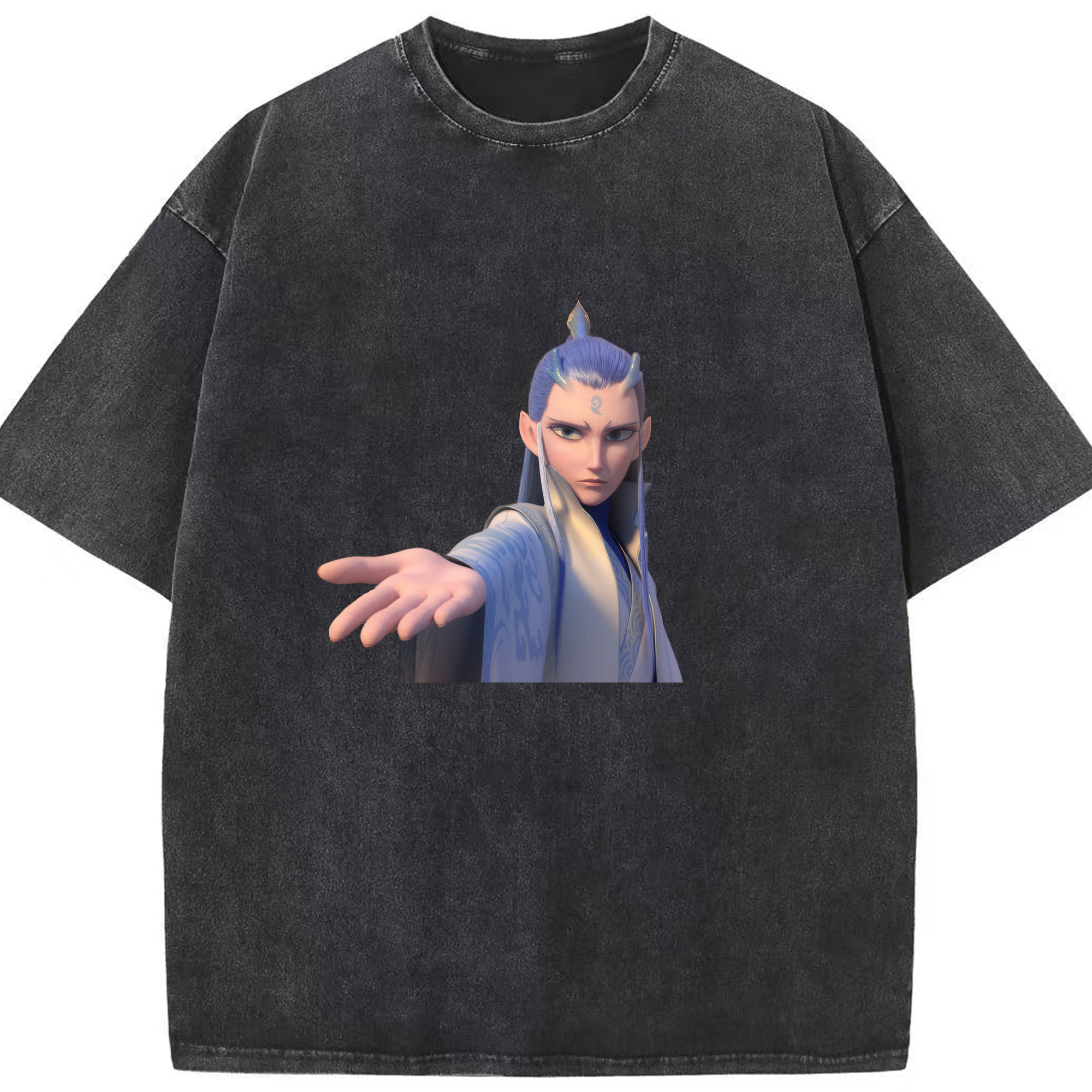 （画像用） Ne Zha 2 ナタ 魔童の大暴れ 綿100% ヴィンテージ風 半袖Tシャツ（フロントプリント）