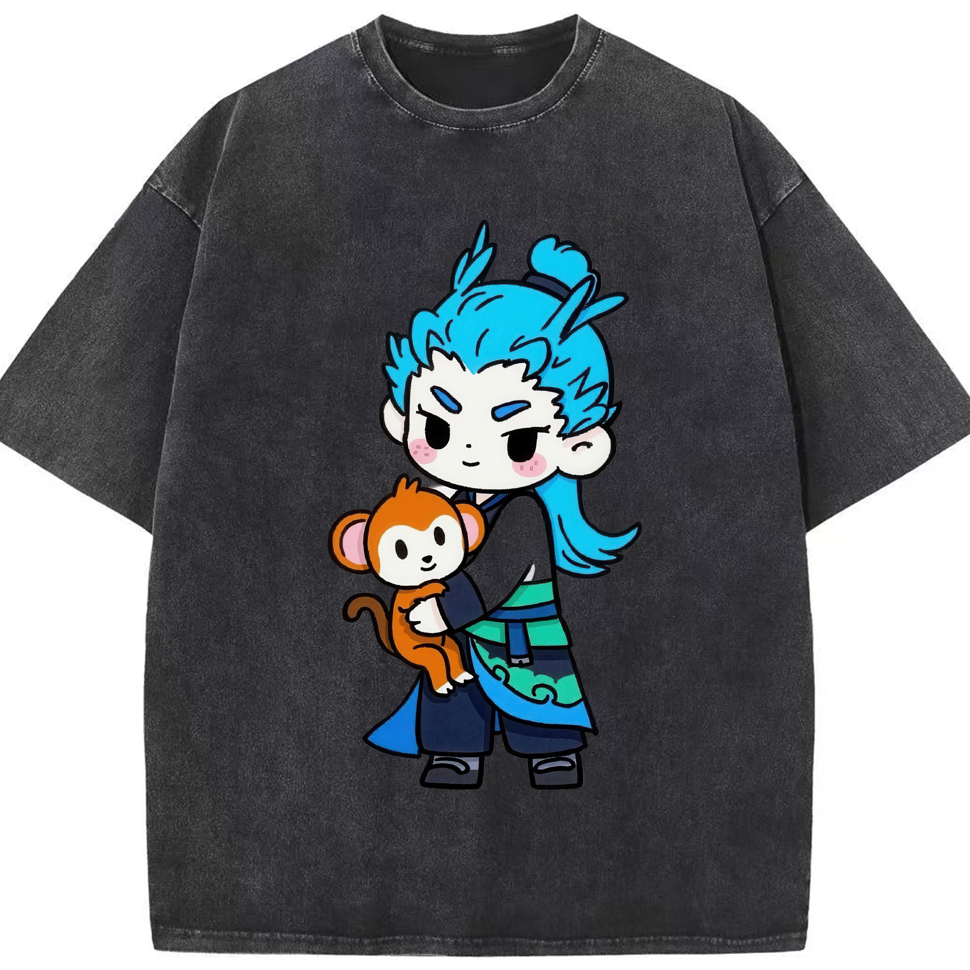 （画像用） Ne Zha 2 ナタ 魔童の大暴れ 綿100% ヴィンテージ風 半袖Tシャツ（フロントプリント）