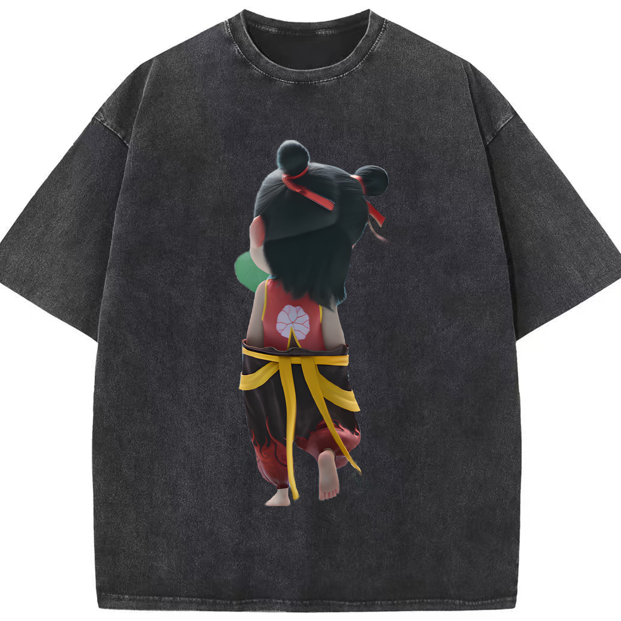 （画像用） Ne Zha 2 ナタ 魔童の大暴れ 綿100% ヴィンテージ風 半袖Tシャツ（フロントプリント）