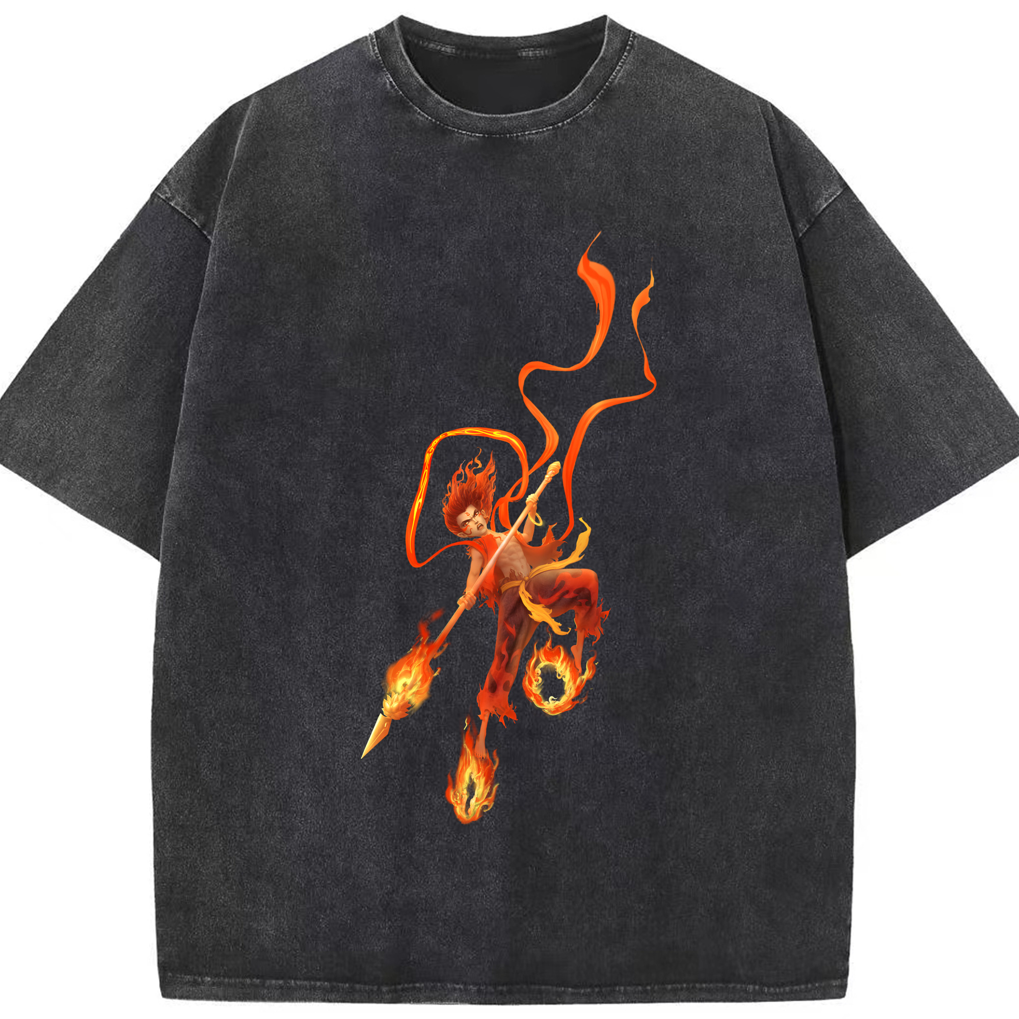 （画像用） Ne Zha 2 ナタ 魔童の大暴れ 綿100% ヴィンテージ風 半袖Tシャツ（フロントプリント）