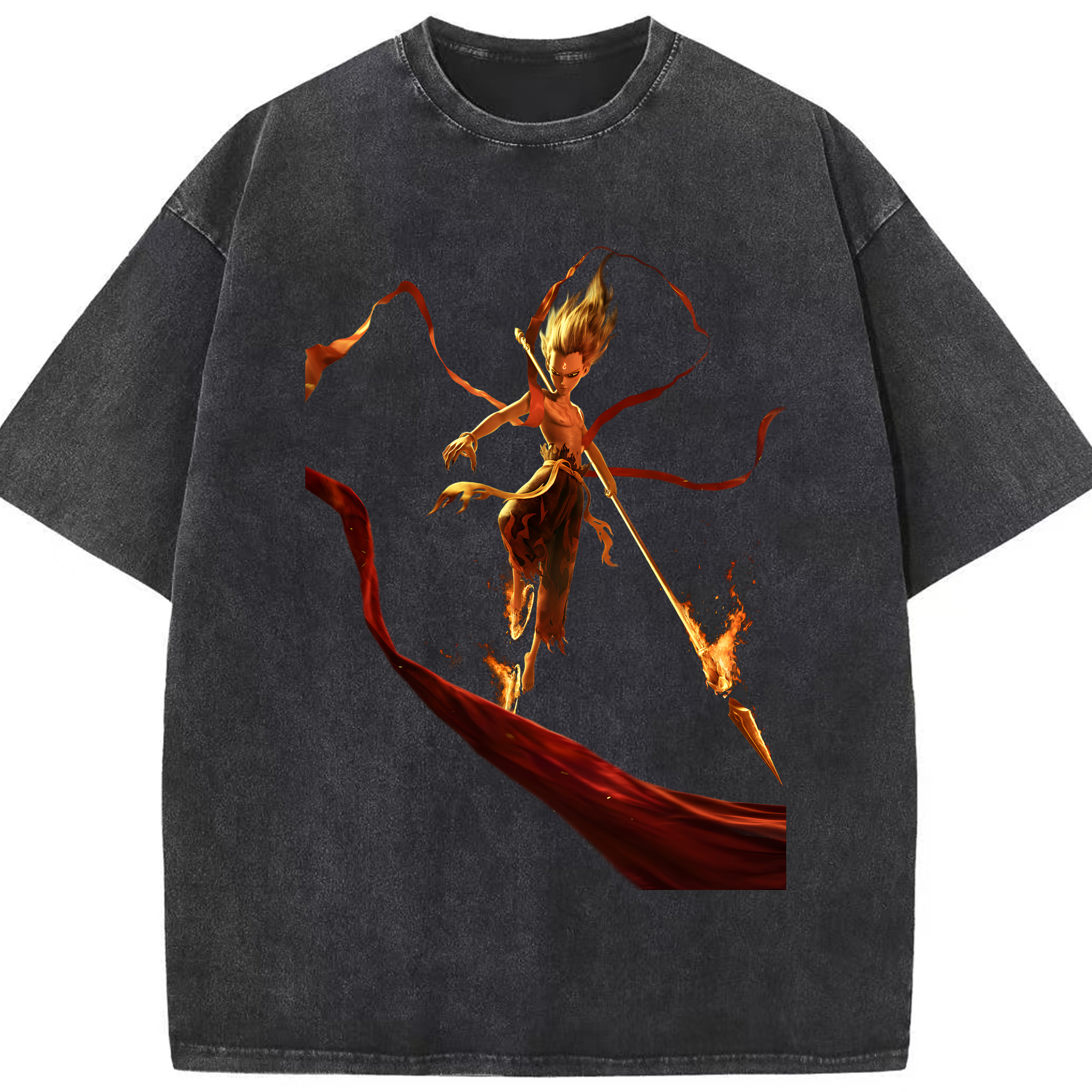 （画像用） Ne Zha 2 ナタ 魔童の大暴れ 綿100% ヴィンテージ風 半袖Tシャツ（フロントプリント）