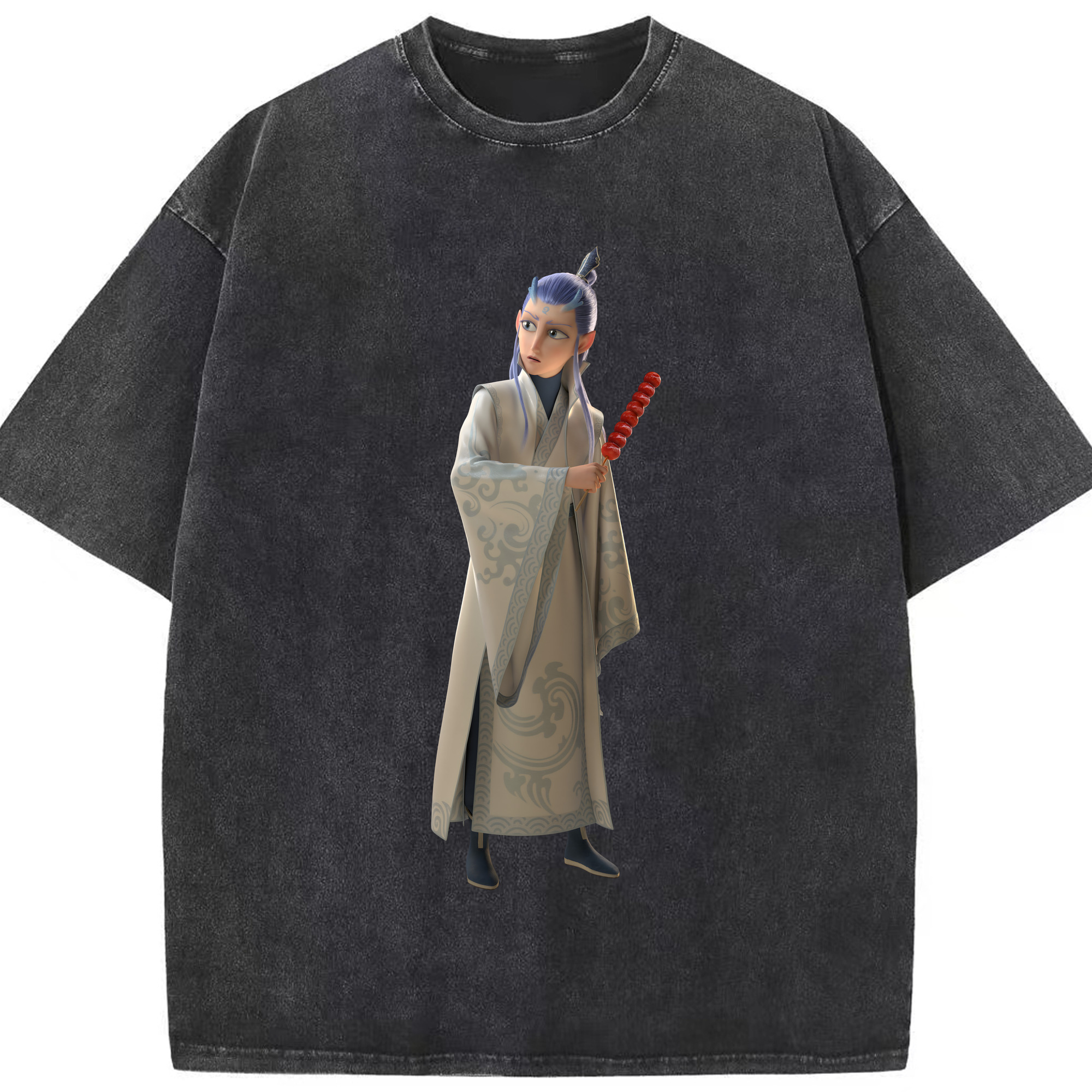 （画像用） Ne Zha 2 ナタ 魔童の大暴れ 綿100% ヴィンテージ風 半袖Tシャツ（フロントプリント）