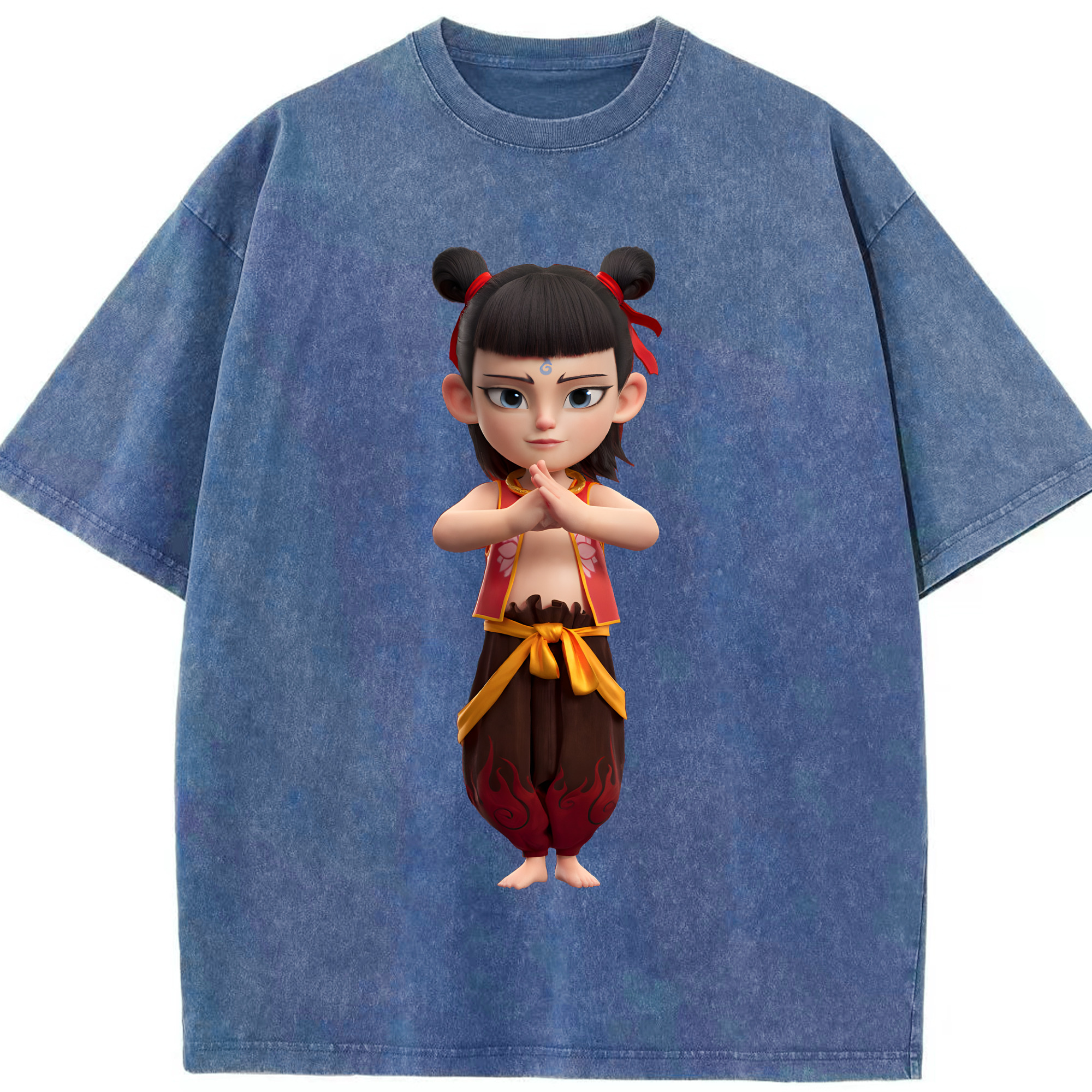 （画像用） Ne Zha 2 ナタ 魔童の大暴れ 綿100% ヴィンテージ風 半袖Tシャツ（フロントプリント）