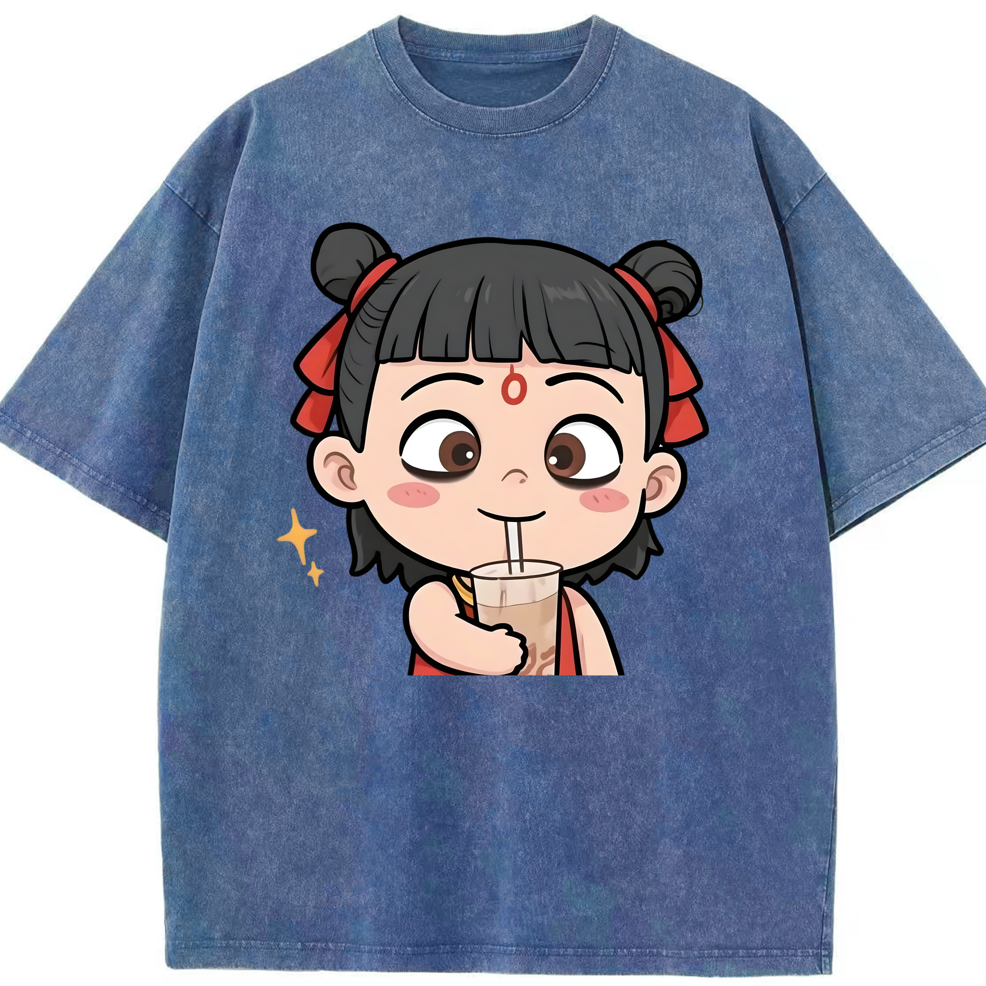 （画像用） Ne Zha 2 ナタ 魔童の大暴れ 綿100% ヴィンテージ風 半袖Tシャツ（フロントプリント）