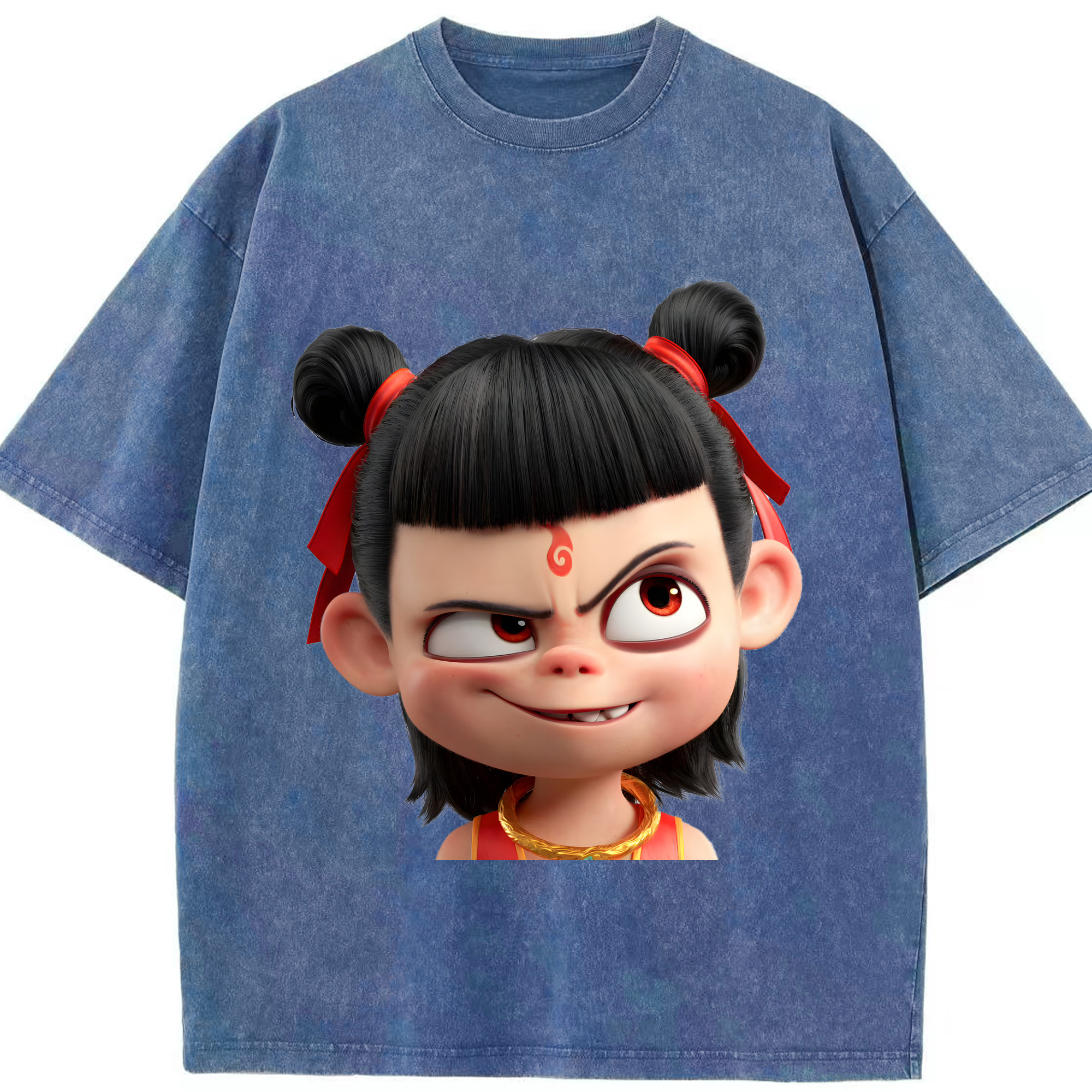 （画像用） Ne Zha 2 ナタ 魔童の大暴れ 綿100% ヴィンテージ風 半袖Tシャツ（フロントプリント）