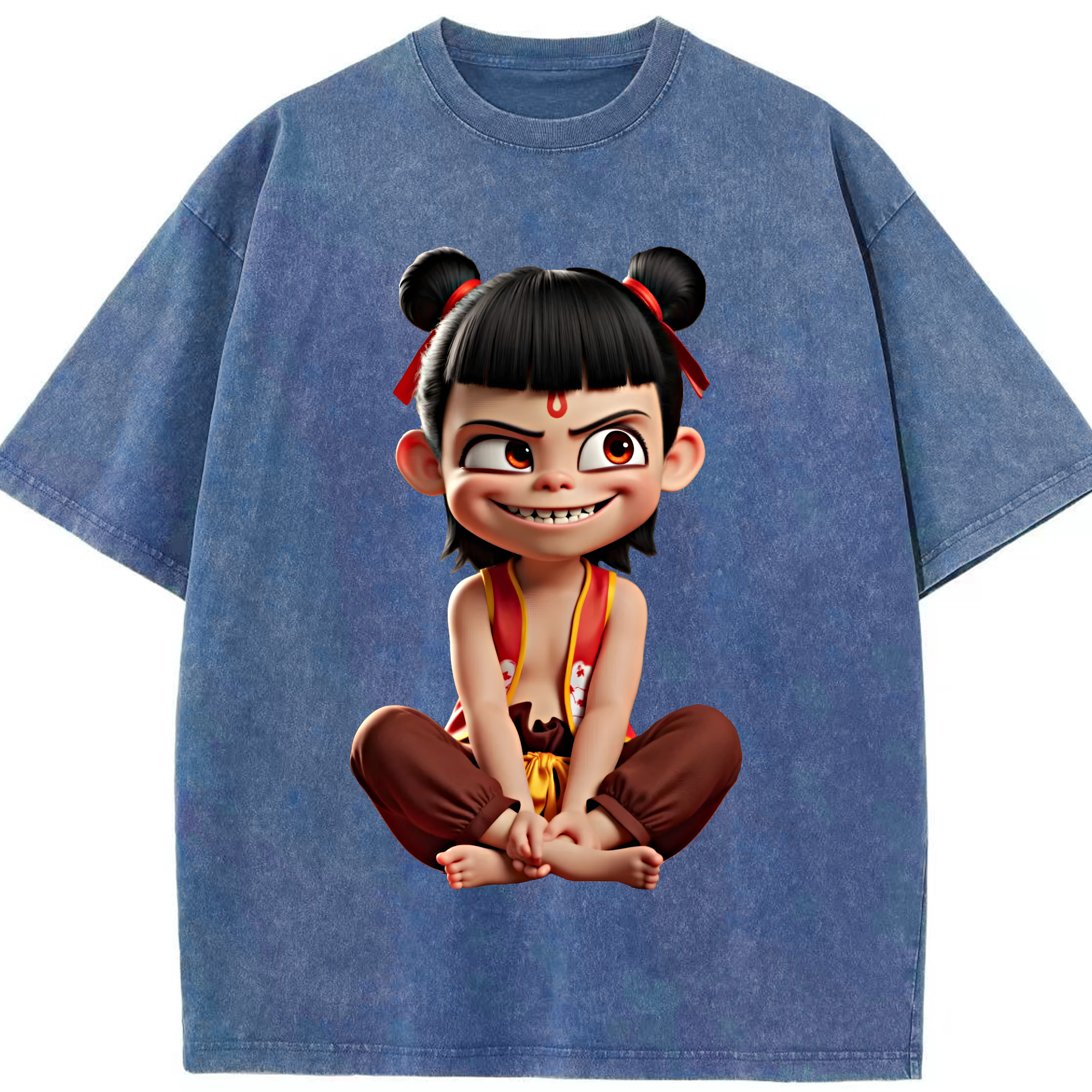 （画像用） Ne Zha 2 ナタ 魔童の大暴れ 綿100% ヴィンテージ風 半袖Tシャツ（フロントプリント）