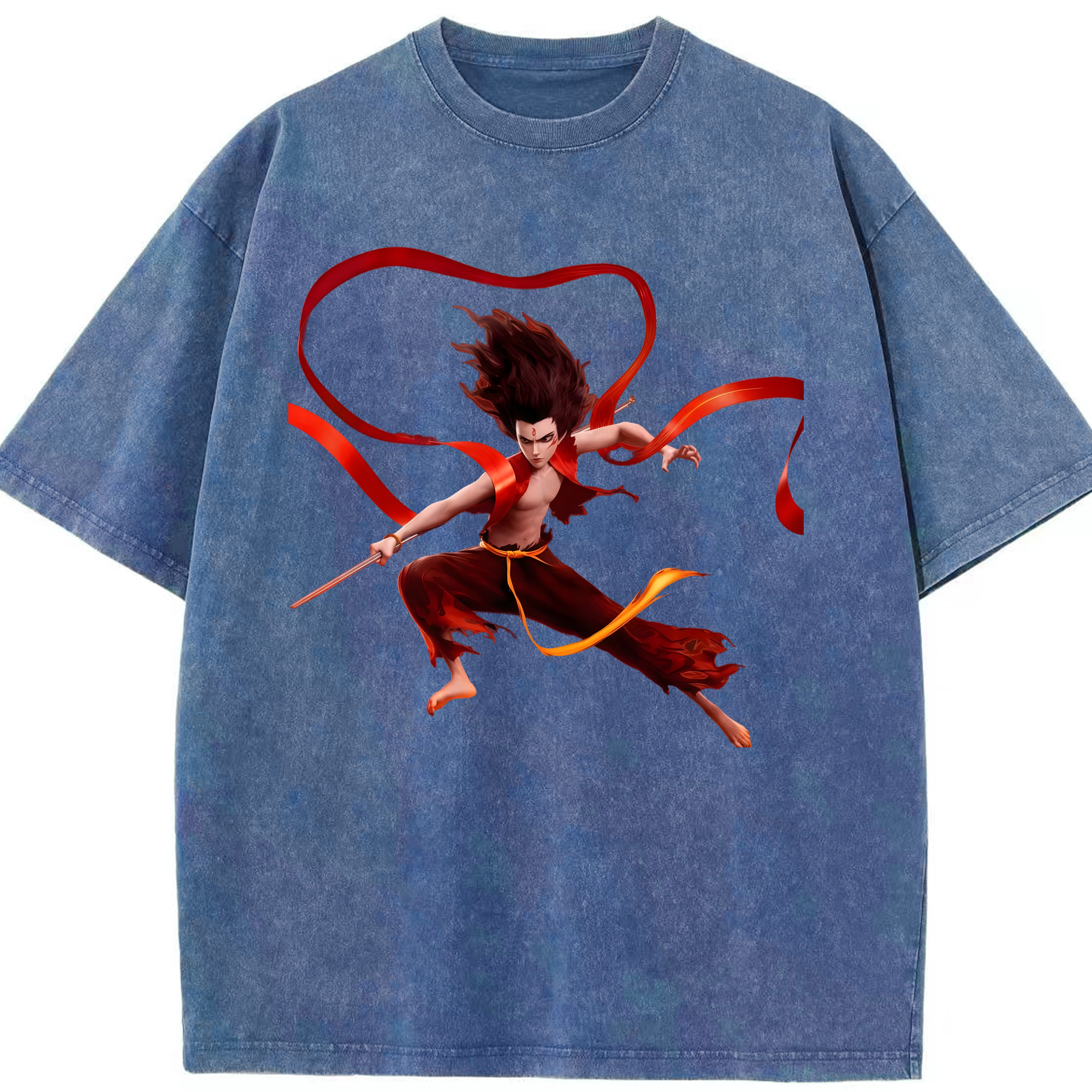 （画像用） Ne Zha 2 ナタ 魔童の大暴れ 綿100% ヴィンテージ風 半袖Tシャツ（フロントプリント）