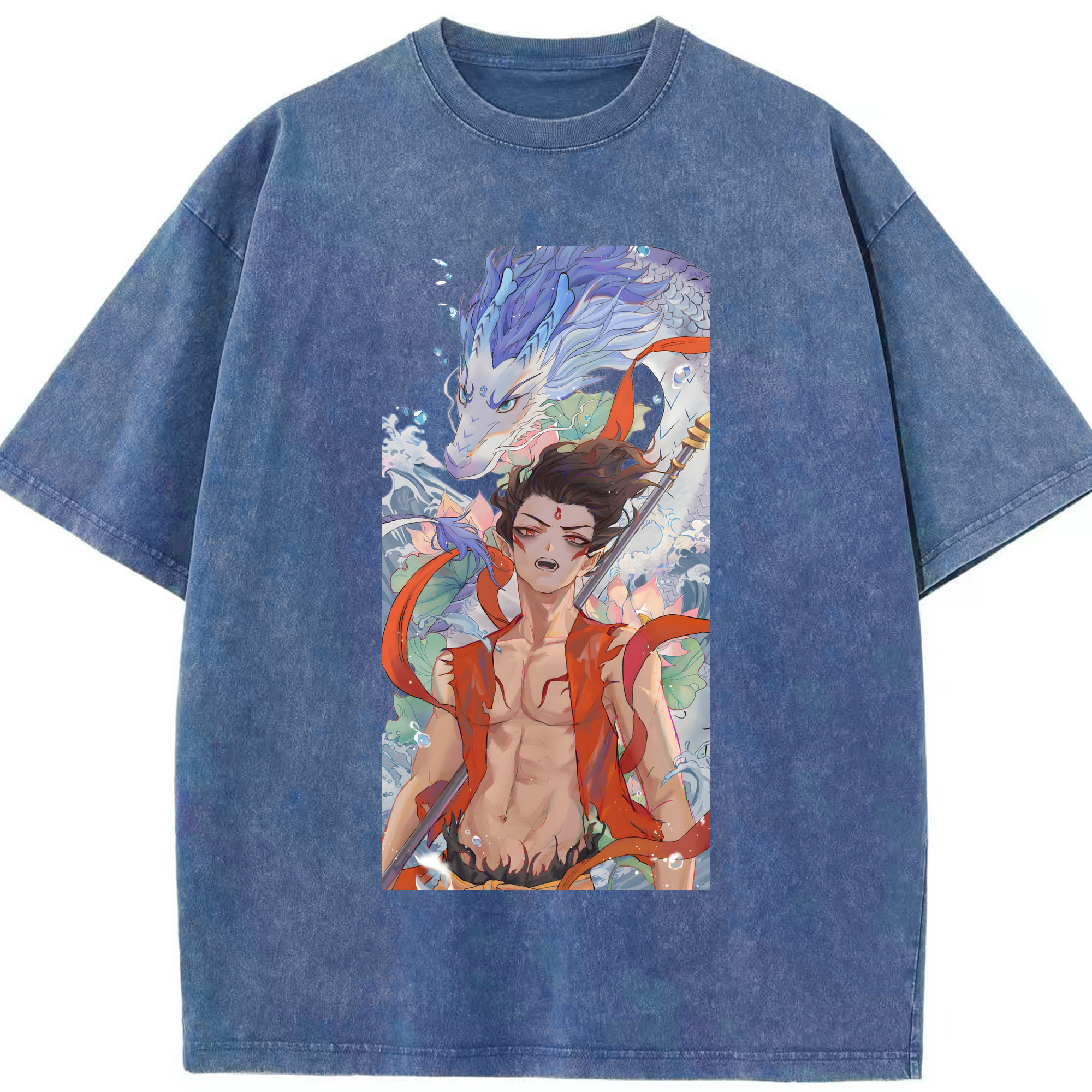 （画像用） Ne Zha 2 ナタ 魔童の大暴れ 綿100% ヴィンテージ風 半袖Tシャツ（フロントプリント）