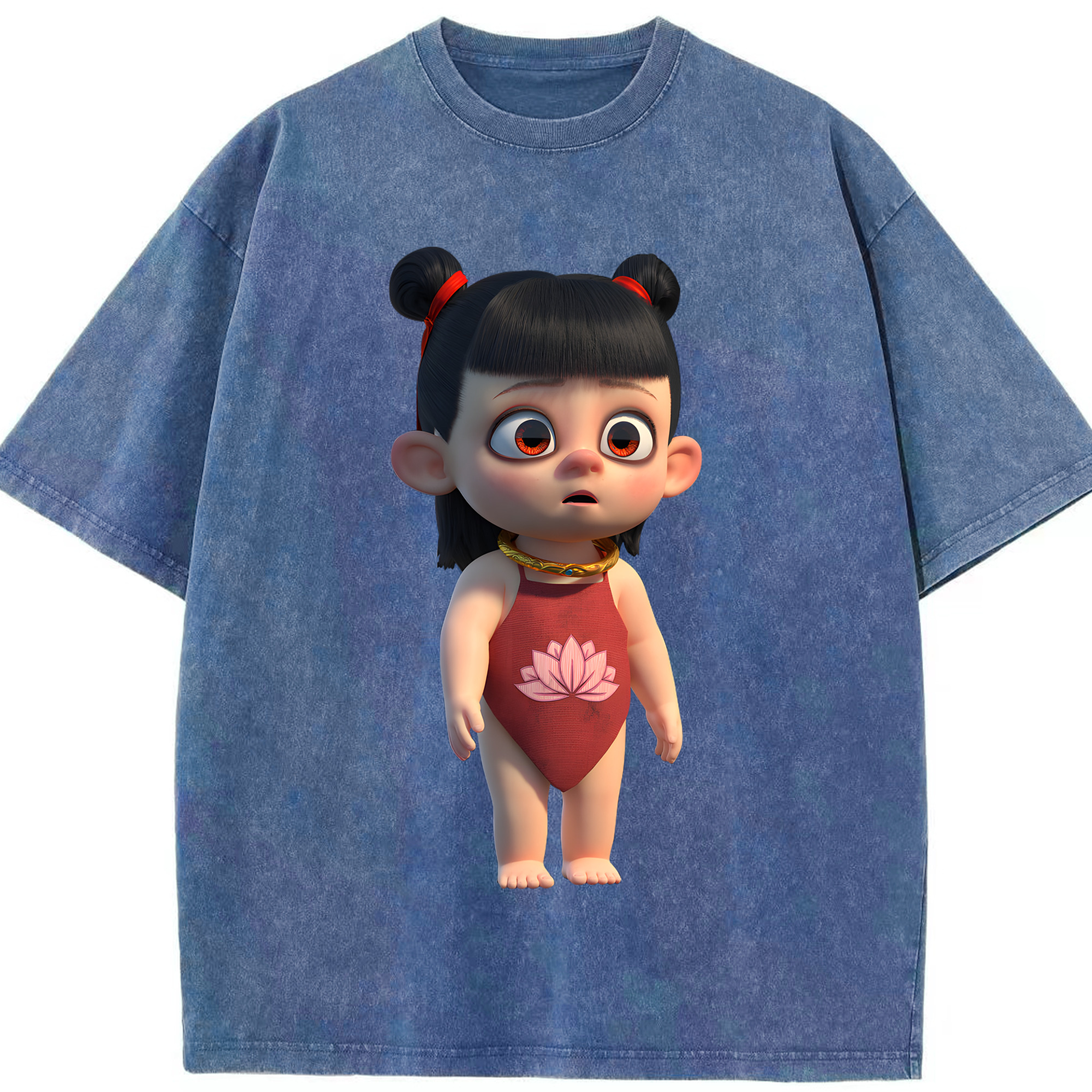 （画像用） Ne Zha 2 ナタ 魔童の大暴れ 綿100% ヴィンテージ風 半袖Tシャツ（フロントプリント）