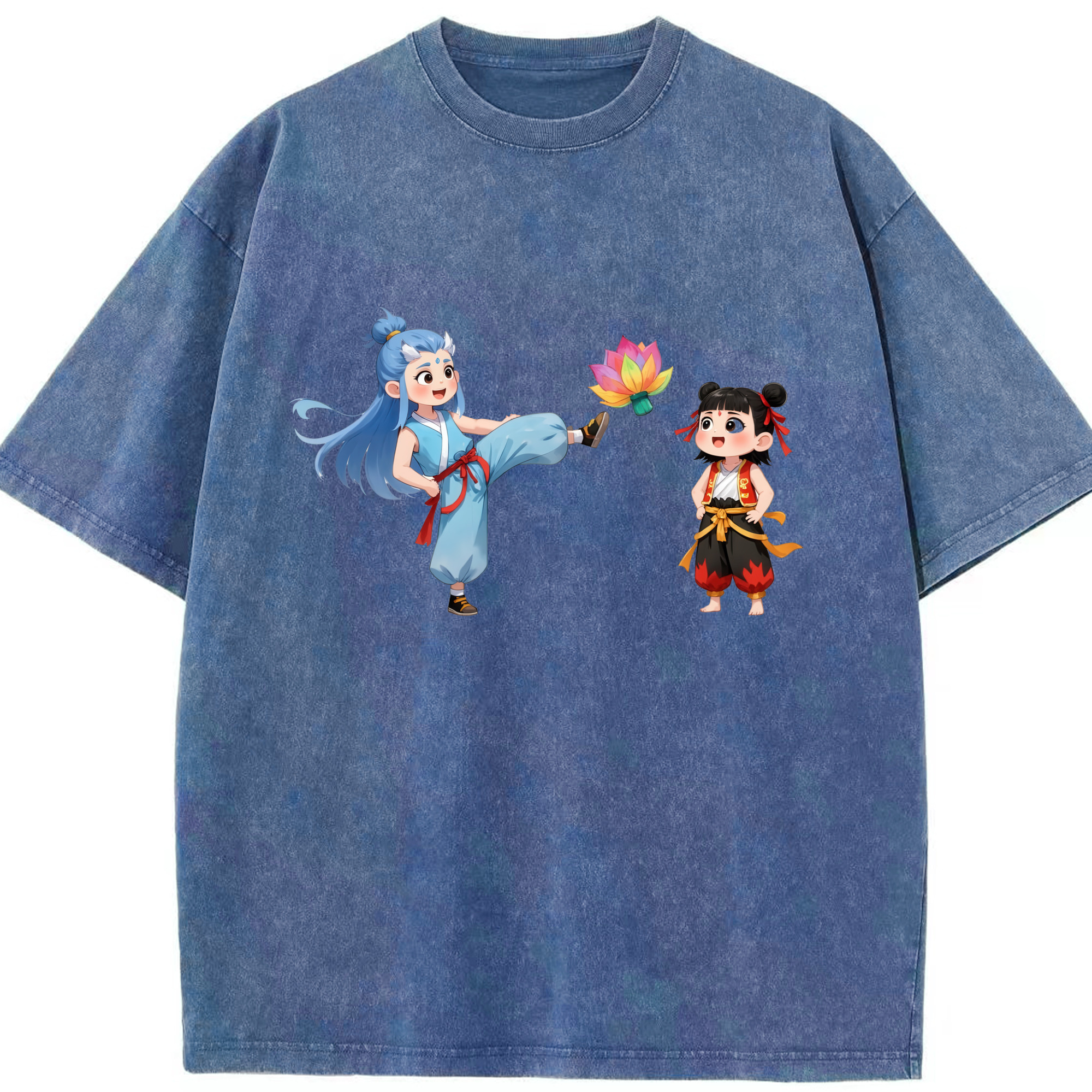 （画像用） Ne Zha 2 ナタ 魔童の大暴れ 綿100% ヴィンテージ風 半袖Tシャツ（フロントプリント）