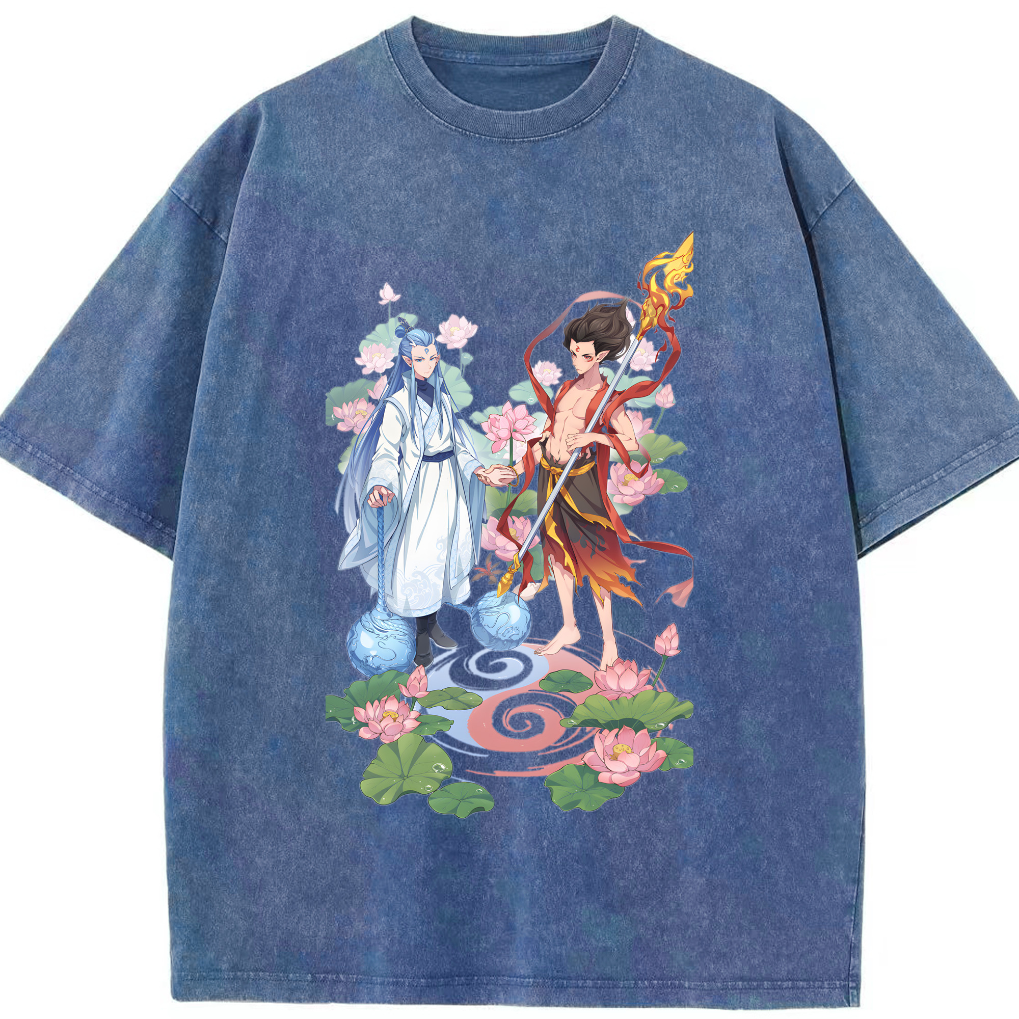 （画像用） Ne Zha 2 ナタ 魔童の大暴れ 綿100% ヴィンテージ風 半袖Tシャツ（フロントプリント）