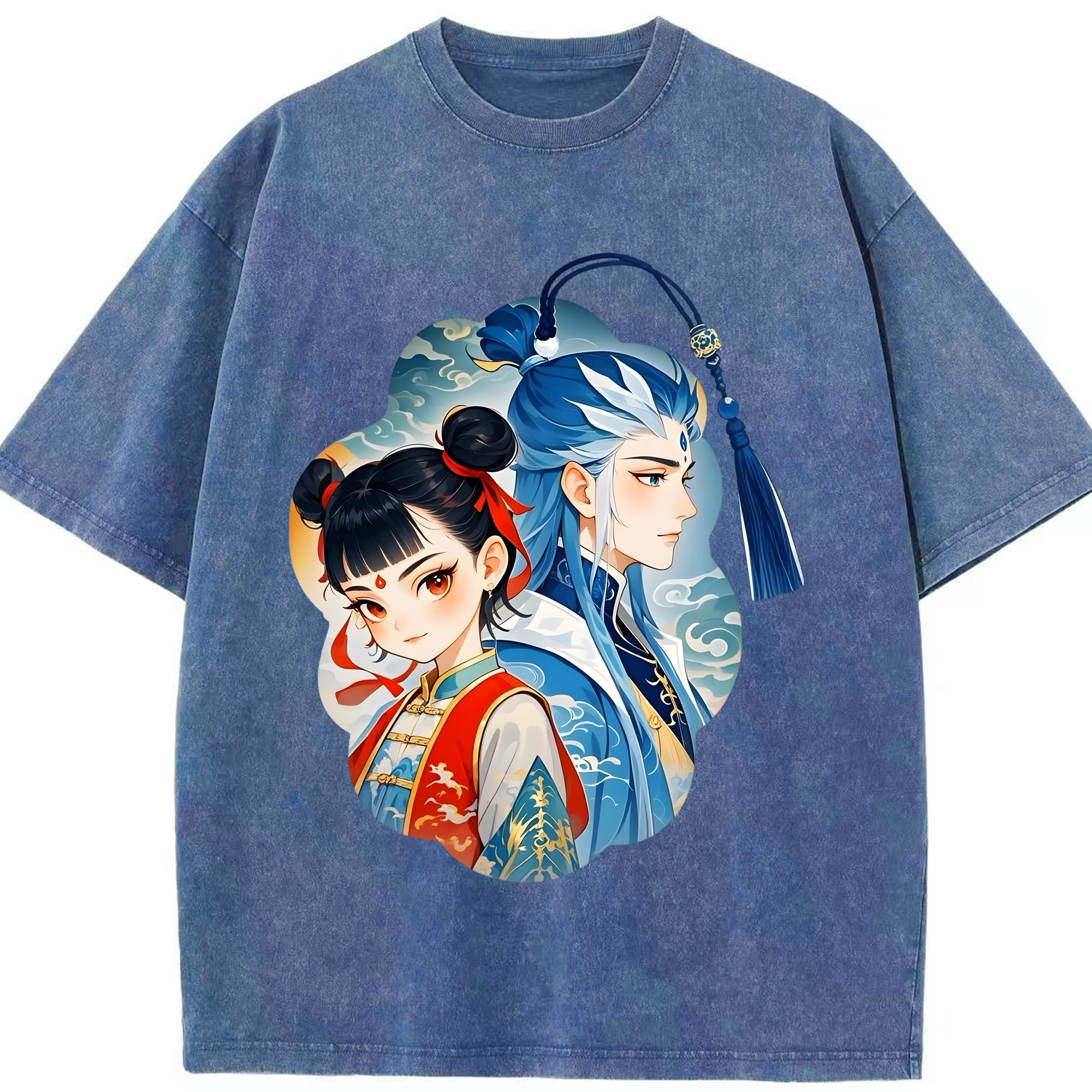 （画像用） Ne Zha 2 ナタ 魔童の大暴れ 綿100% ヴィンテージ風 半袖Tシャツ（フロントプリント）