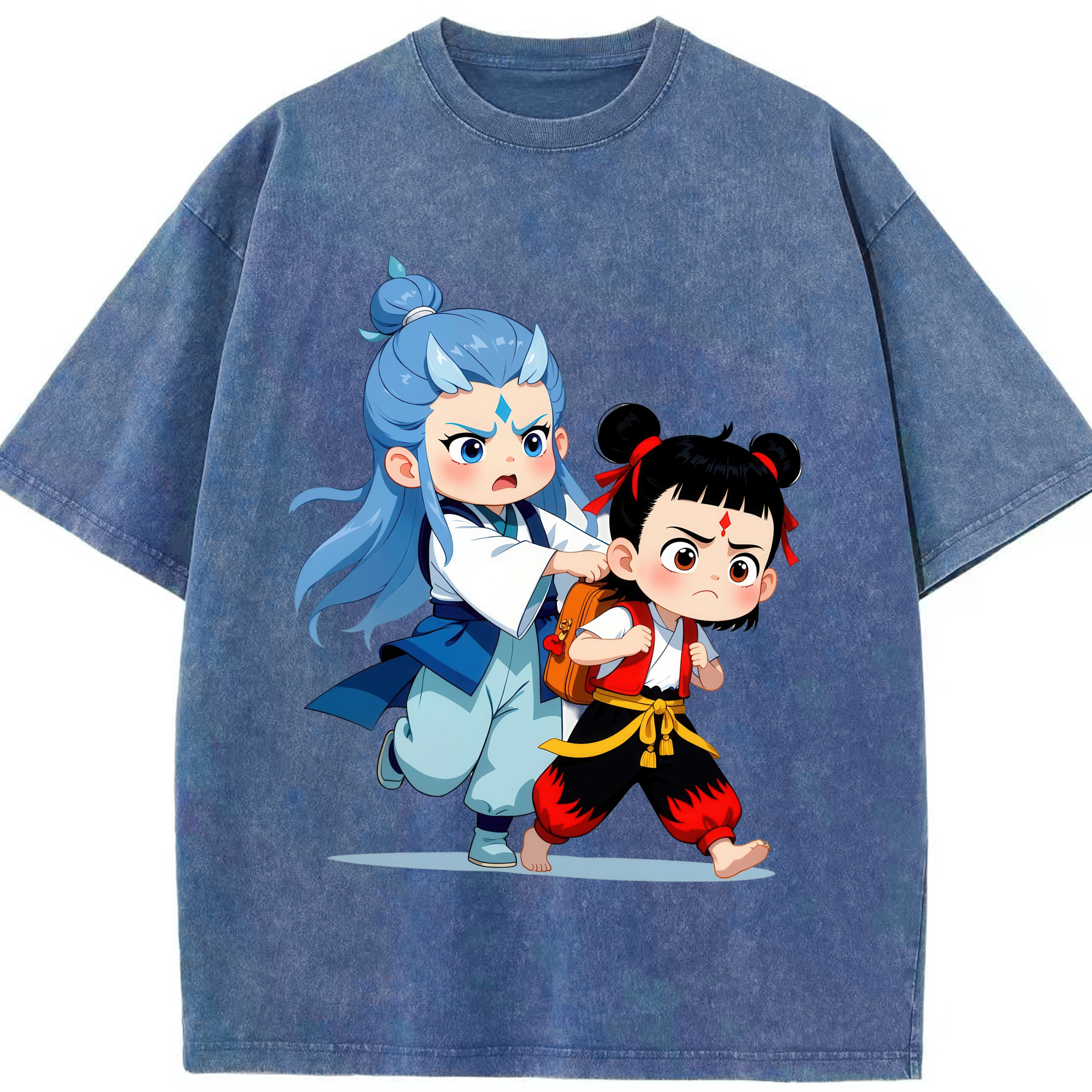 （画像用） Ne Zha 2 ナタ 魔童の大暴れ 綿100% ヴィンテージ風 半袖Tシャツ（フロントプリント）