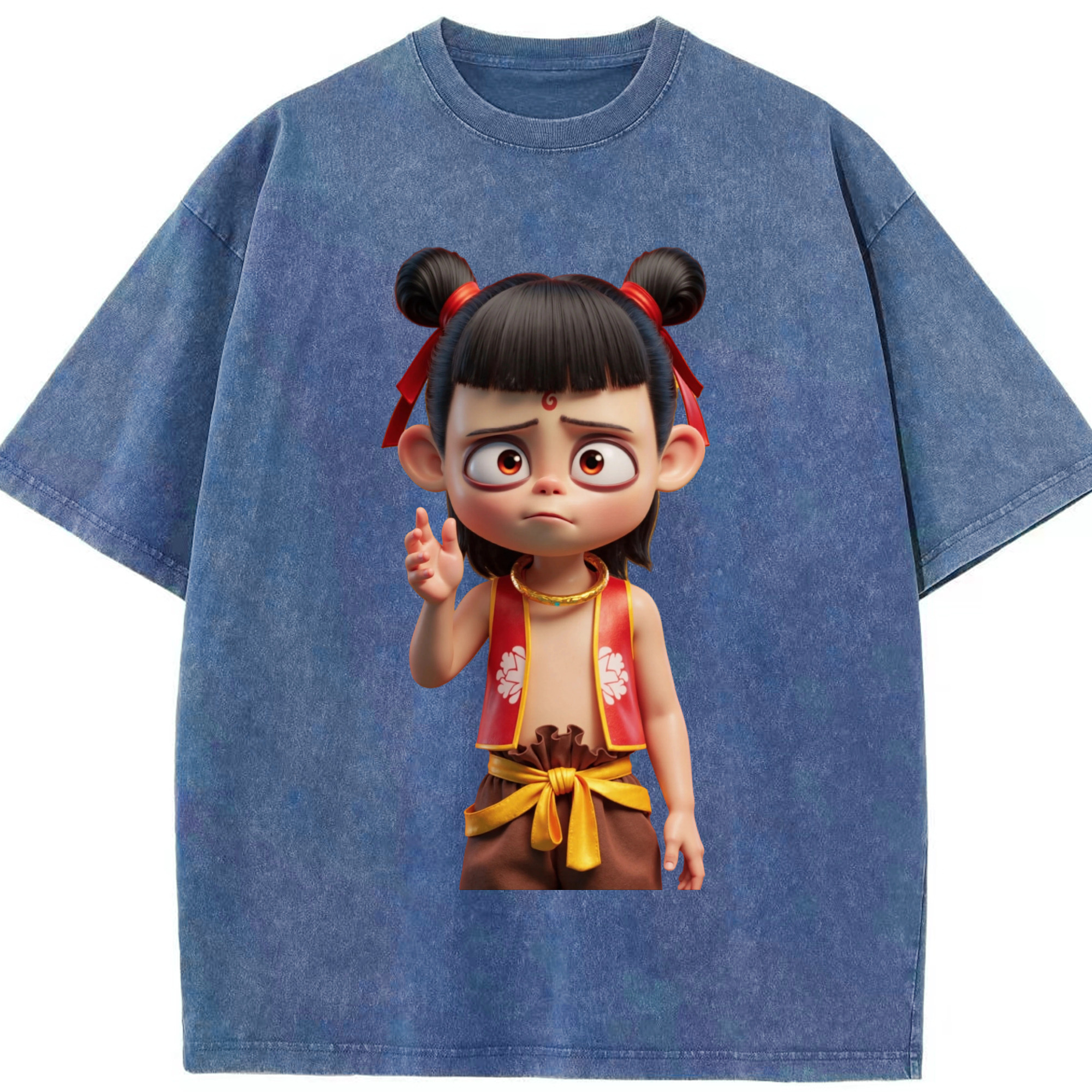 （画像用） Ne Zha 2 ナタ 魔童の大暴れ 綿100% ヴィンテージ風 半袖Tシャツ（フロントプリント）