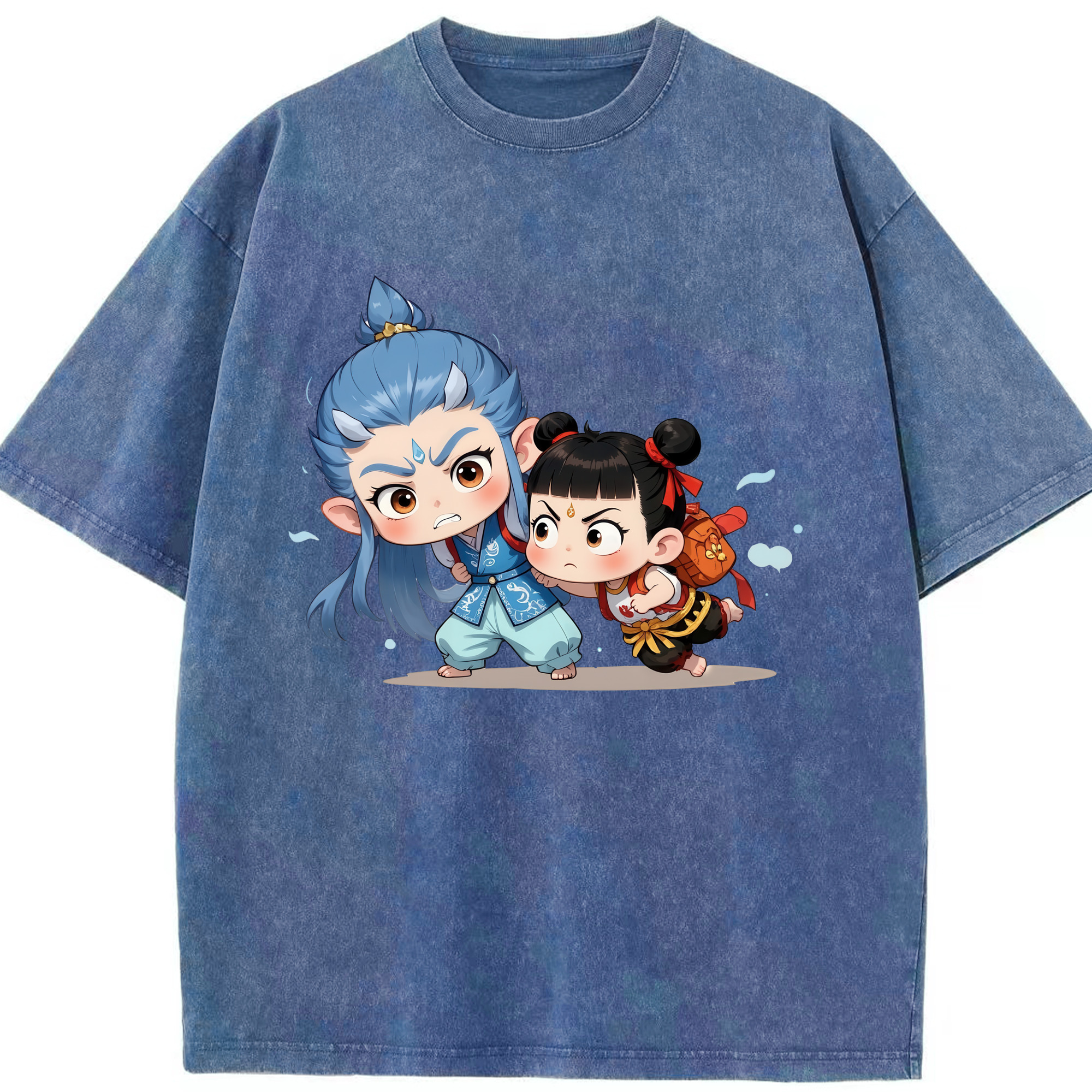 （画像用） Ne Zha 2 ナタ 魔童の大暴れ 綿100% ヴィンテージ風 半袖Tシャツ（フロントプリント）