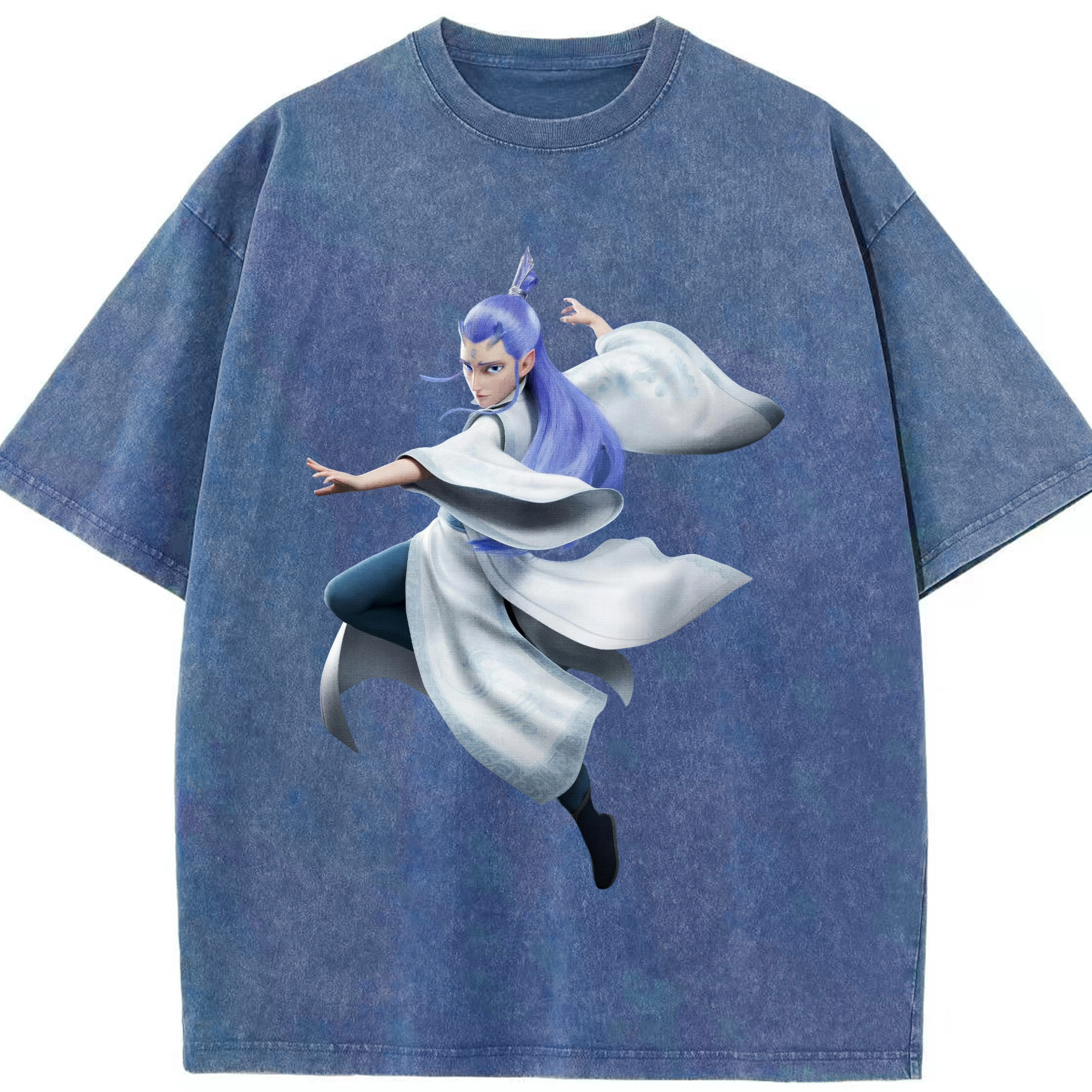 （画像用） Ne Zha 2 ナタ 魔童の大暴れ 綿100% ヴィンテージ風 半袖Tシャツ（フロントプリント）