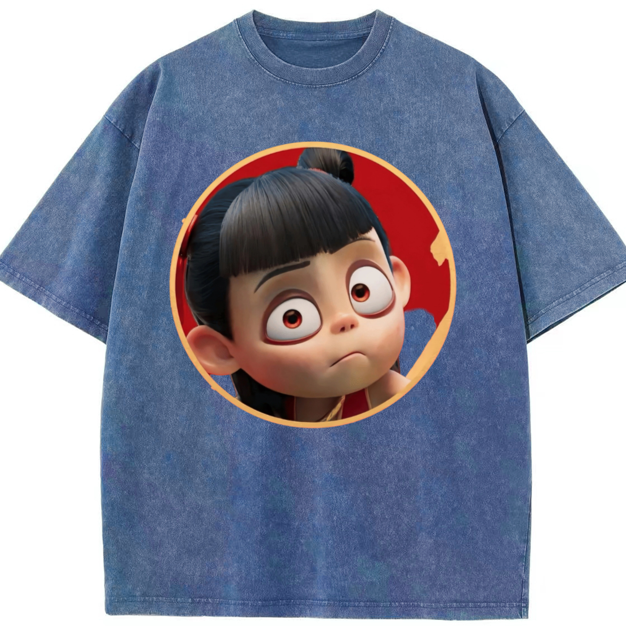 （画像用） Ne Zha 2 ナタ 魔童の大暴れ 綿100% ヴィンテージ風 半袖Tシャツ（フロントプリント）