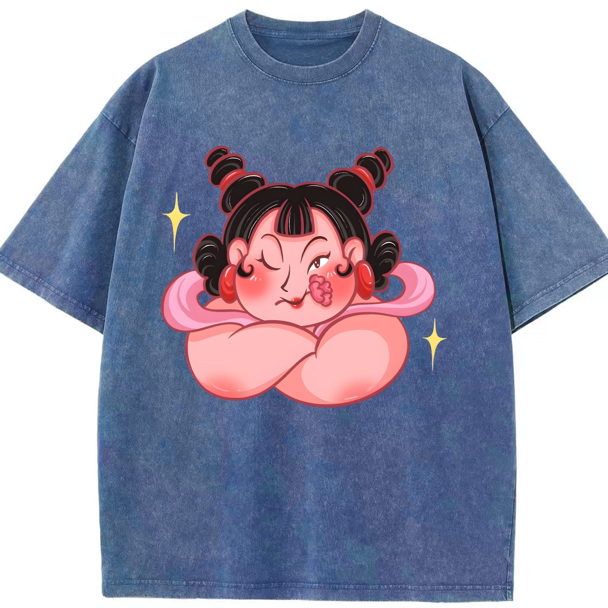 （画像用） Ne Zha 2 ナタ 魔童の大暴れ 綿100% ヴィンテージ風 半袖Tシャツ（フロントプリント）