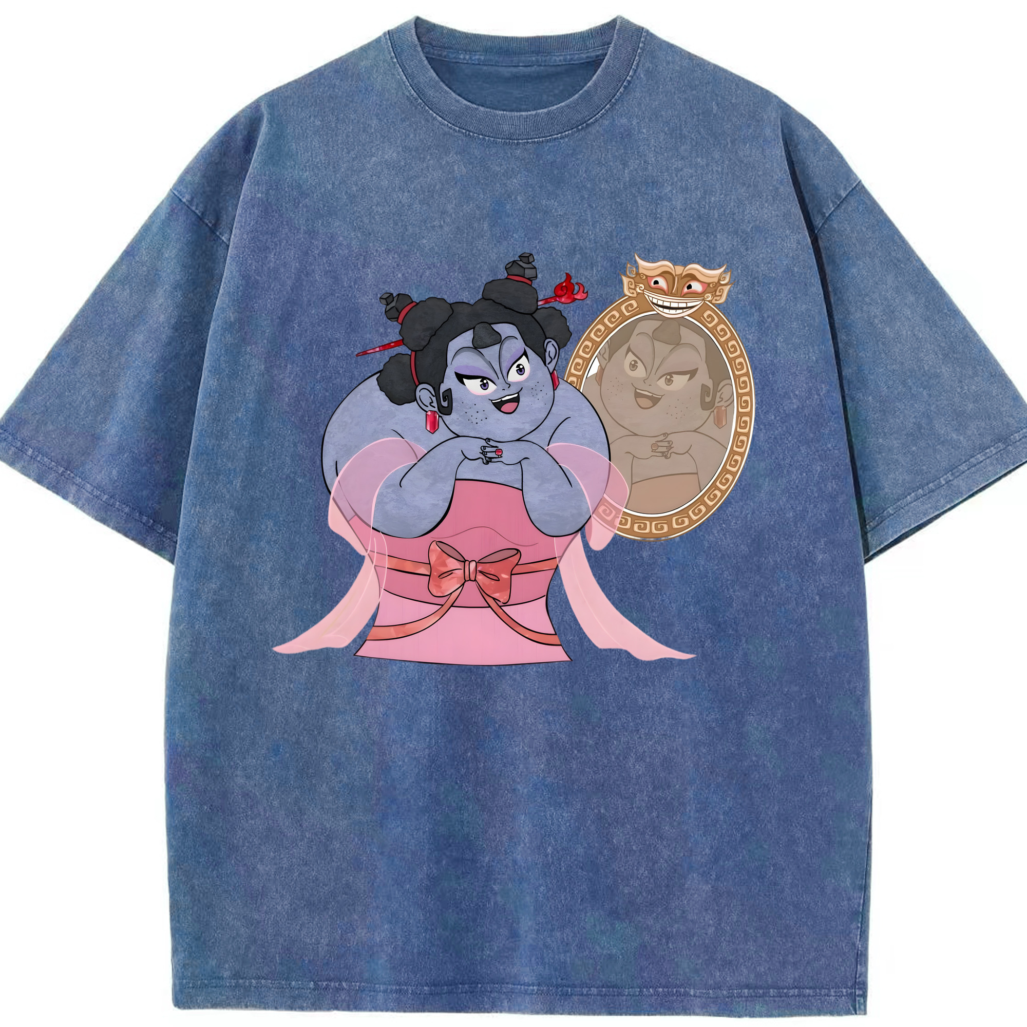 （画像用） Ne Zha 2 ナタ 魔童の大暴れ 綿100% ヴィンテージ風 半袖Tシャツ（フロントプリント）